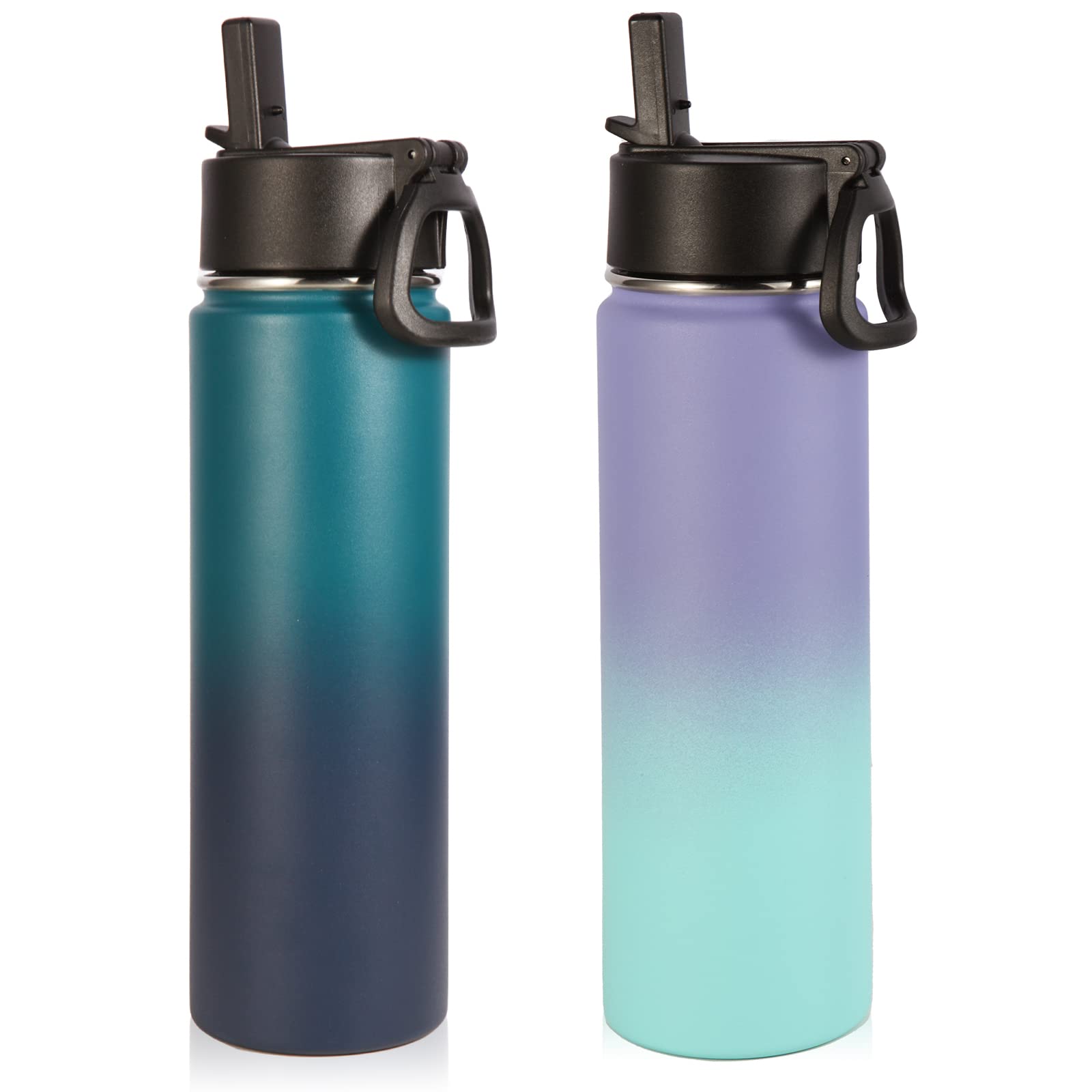Volhoply Insulated Water Bottles With Straw Bulk 2 Pack, 22 Oz Stainless Steel Sports Bottle