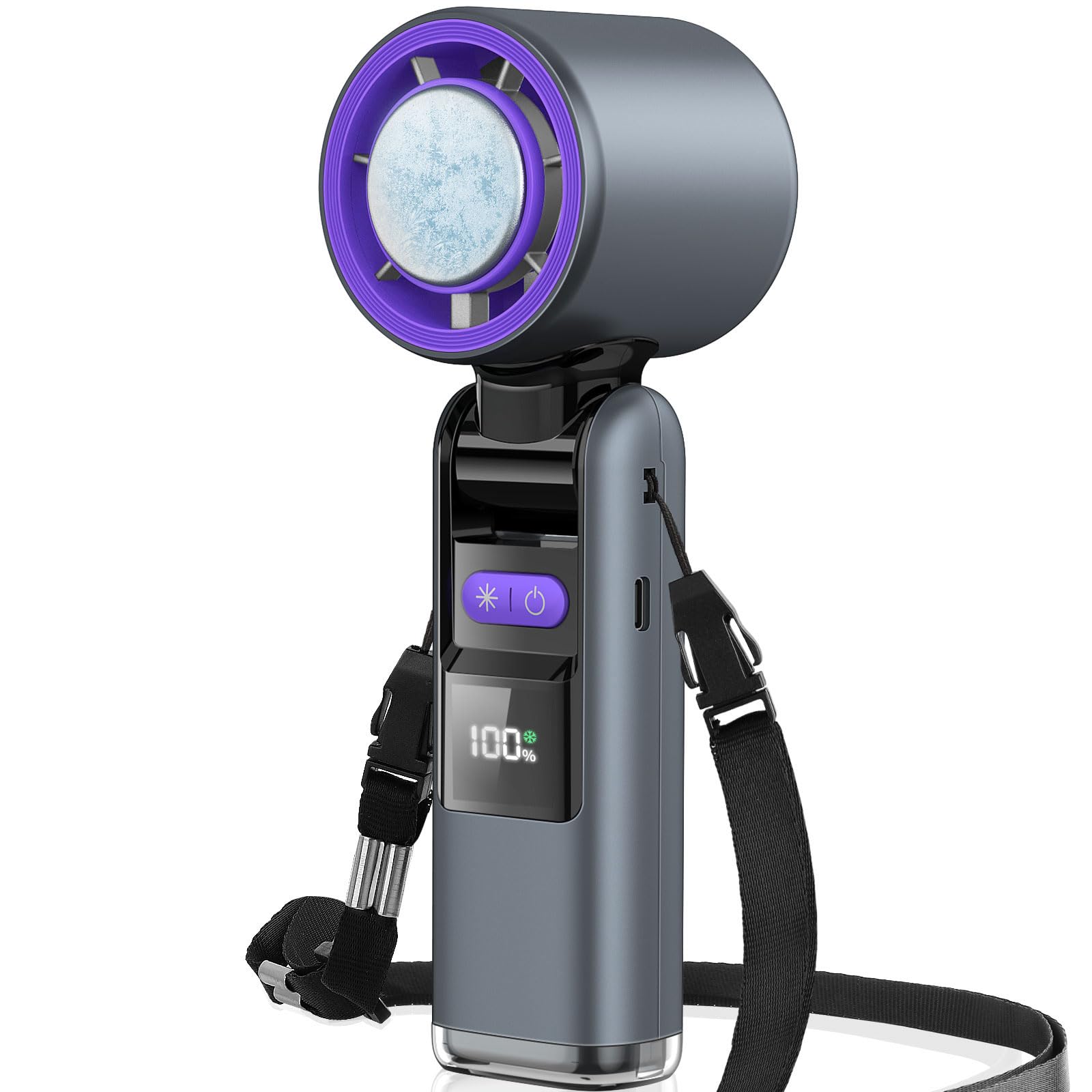 Portable Handheld Fan, 4000Mah Powerful Mini Fan With Light, 13H Max Ice Cooling Time Stepless Speed - Koospark