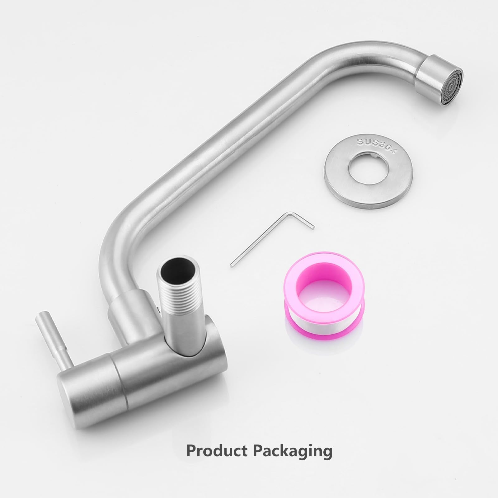 Totalize Wall Mount Faucet Cold Only,G1/2 Inch Cold Kitchen Utility Sink Faucet Sus304 Stainless For Commercial Laundry Sink Brushed Nickel