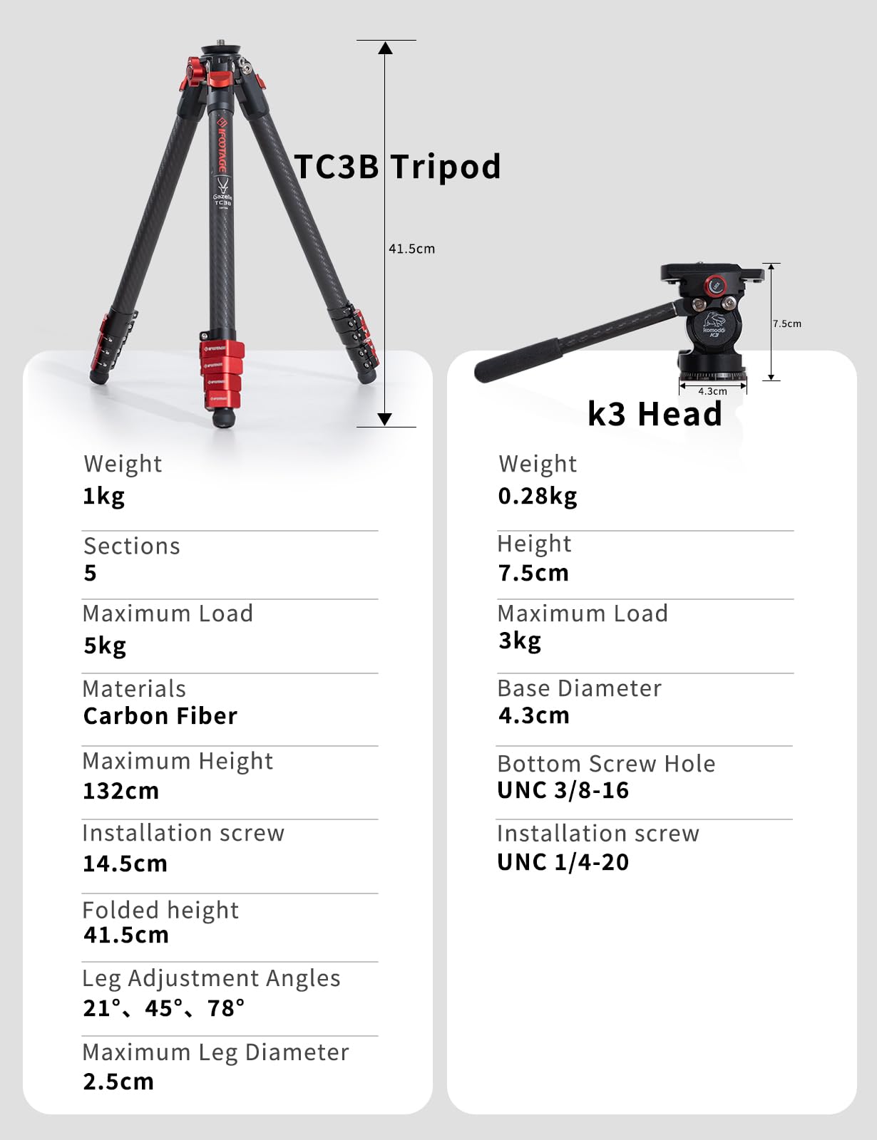 Ifootage Tc3B Carbon Fiber Video Tripod Kit With Head K3 For Canon Nikon Sony Dslr/Cameras, Ultra-Portable And Stable