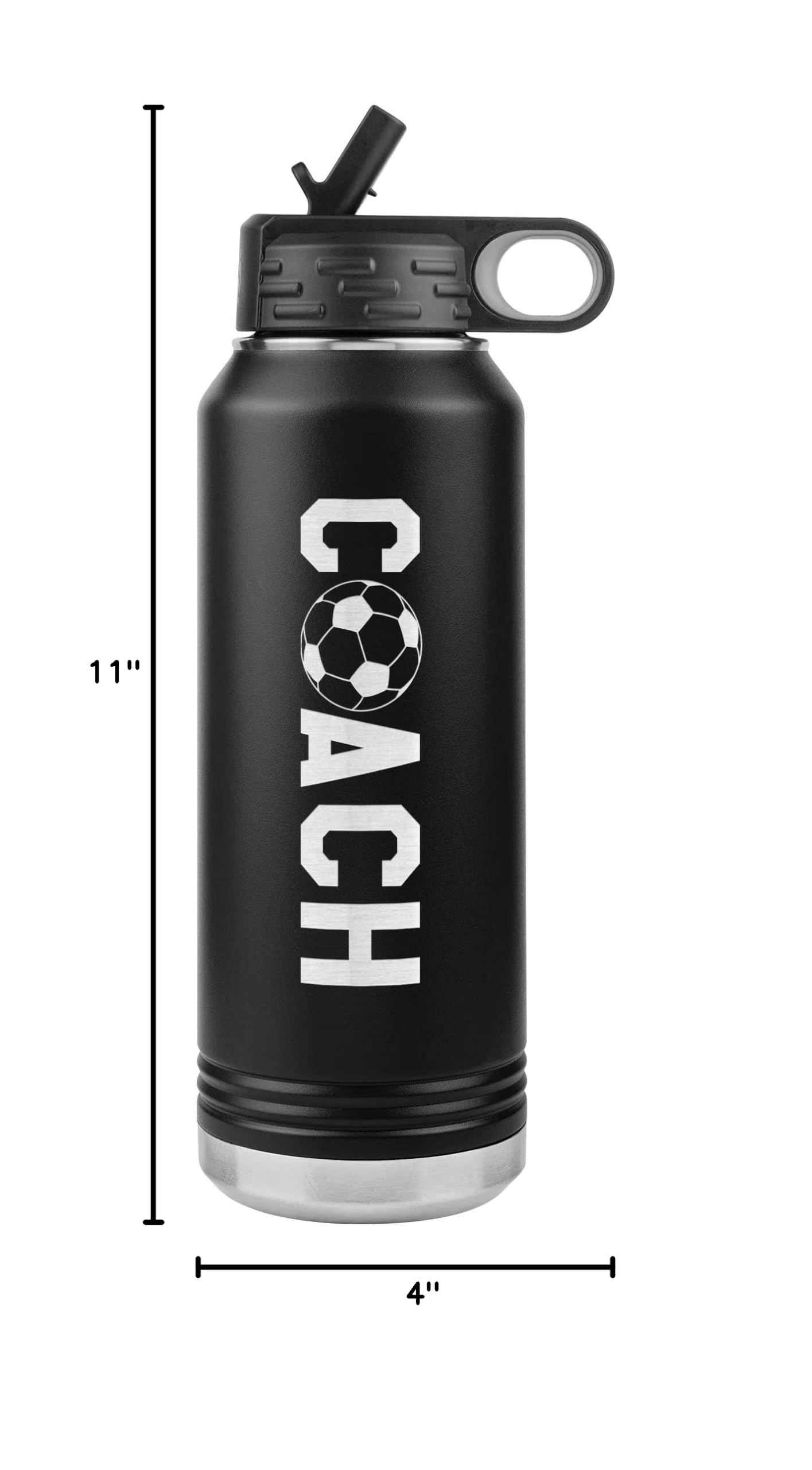 Soccer Coach Water Bottle - 32Oz Insulated Engraved Stainless Steel Flip Top