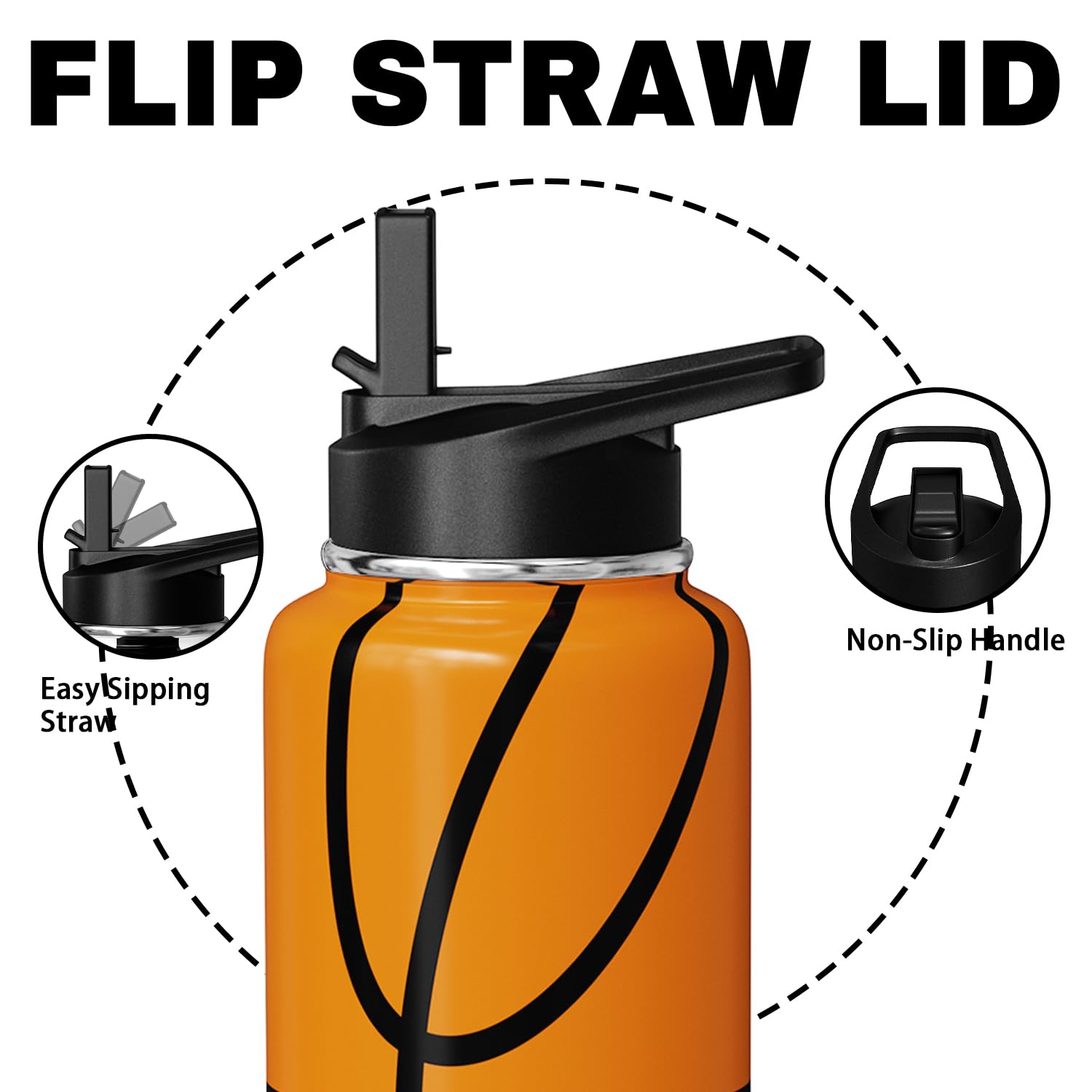 Basketball Water Bottle 32Oz Insulated Sports Water Bottles Basketball For Men Women