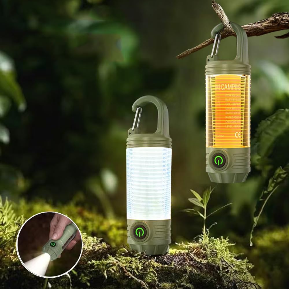 Yzyoe Rechargeable Led Mini Camping Flashlight, Portable Outdoor Light With Hook, White Warm Light And Red Light, 6 Modes, With Signal Flash.