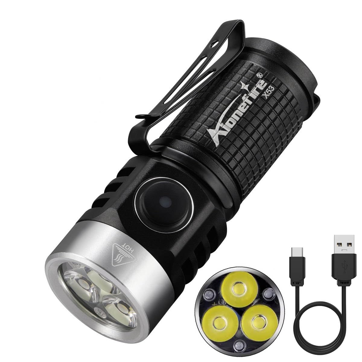 Alonefire X53 Mini Led Flashlight Type C Usb Rechargeable Bright Small Torch 5 Modes Portable Pen Light Waterproof Long Battery Life With Tail Magnet, Clip, Battery For Outdoor, Edc Carry, Hiking