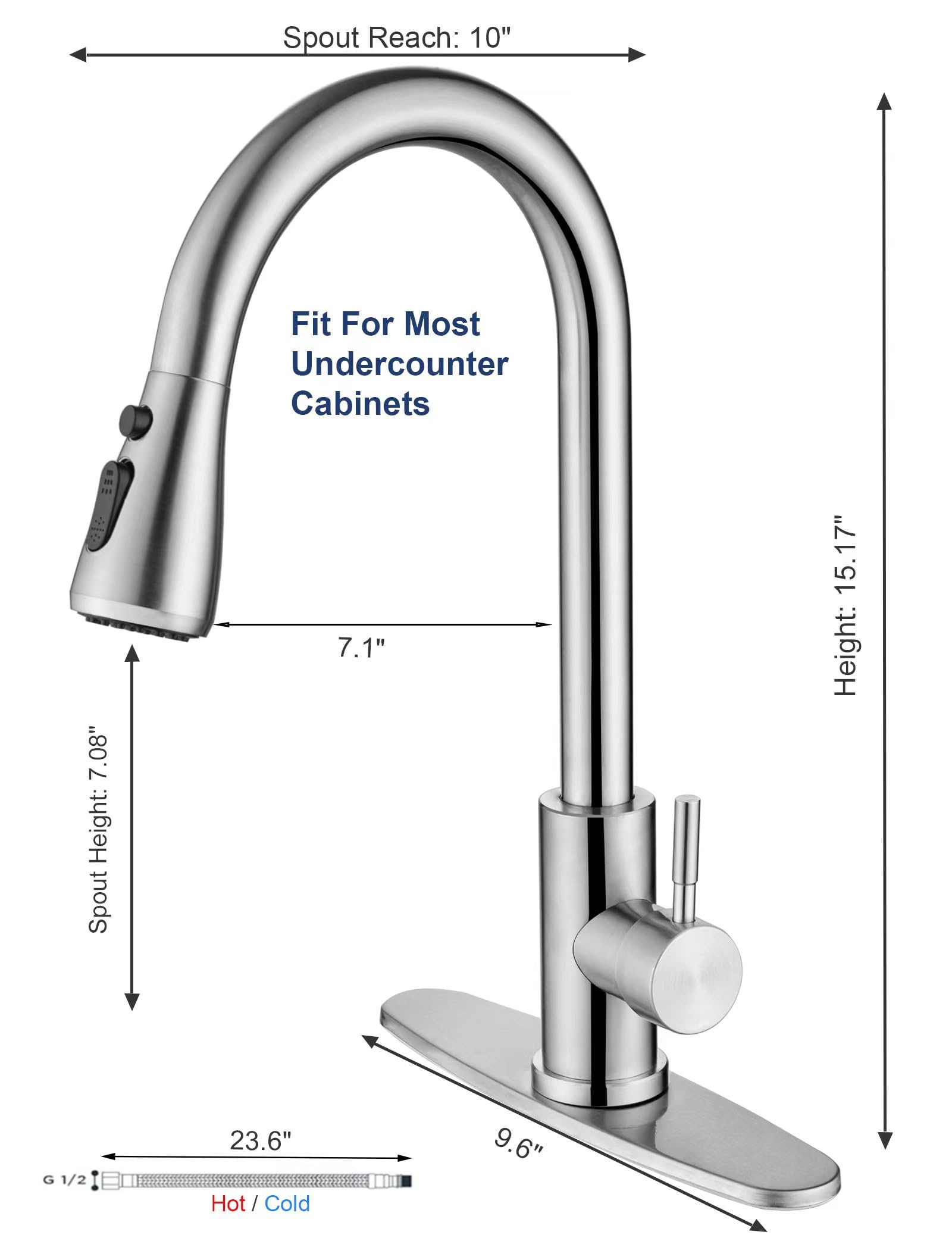 Mayyaya Kitchen Faucet With Pull Down Sprayer- Brushed Nickel Sink Faucets, 360° Swivel Single Handle High Arc Stainless Steel, Commercial Modern Kitchen-Faucets, 1/3 Hole, Deck Plate Included (3-Model)
