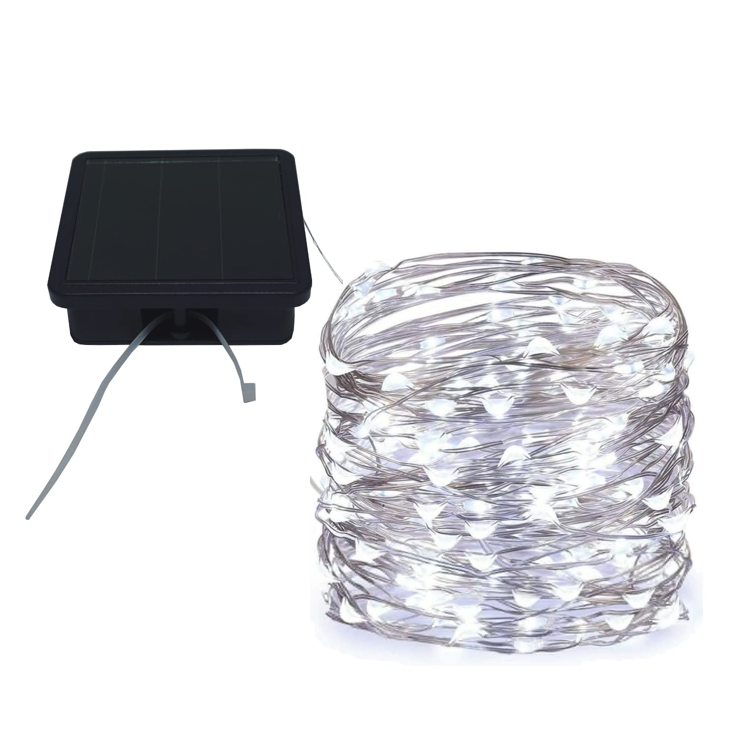Hunnykome Zip Tie Mounted 100 Led Solar Powered String Lights, 20 Ft Silver Wire, Stake Or Zip Tie, Solar Fairy Lights Outdoor Waterproof For Garden, Patio, Party, Christmas, Home (Cool White 6000K)
