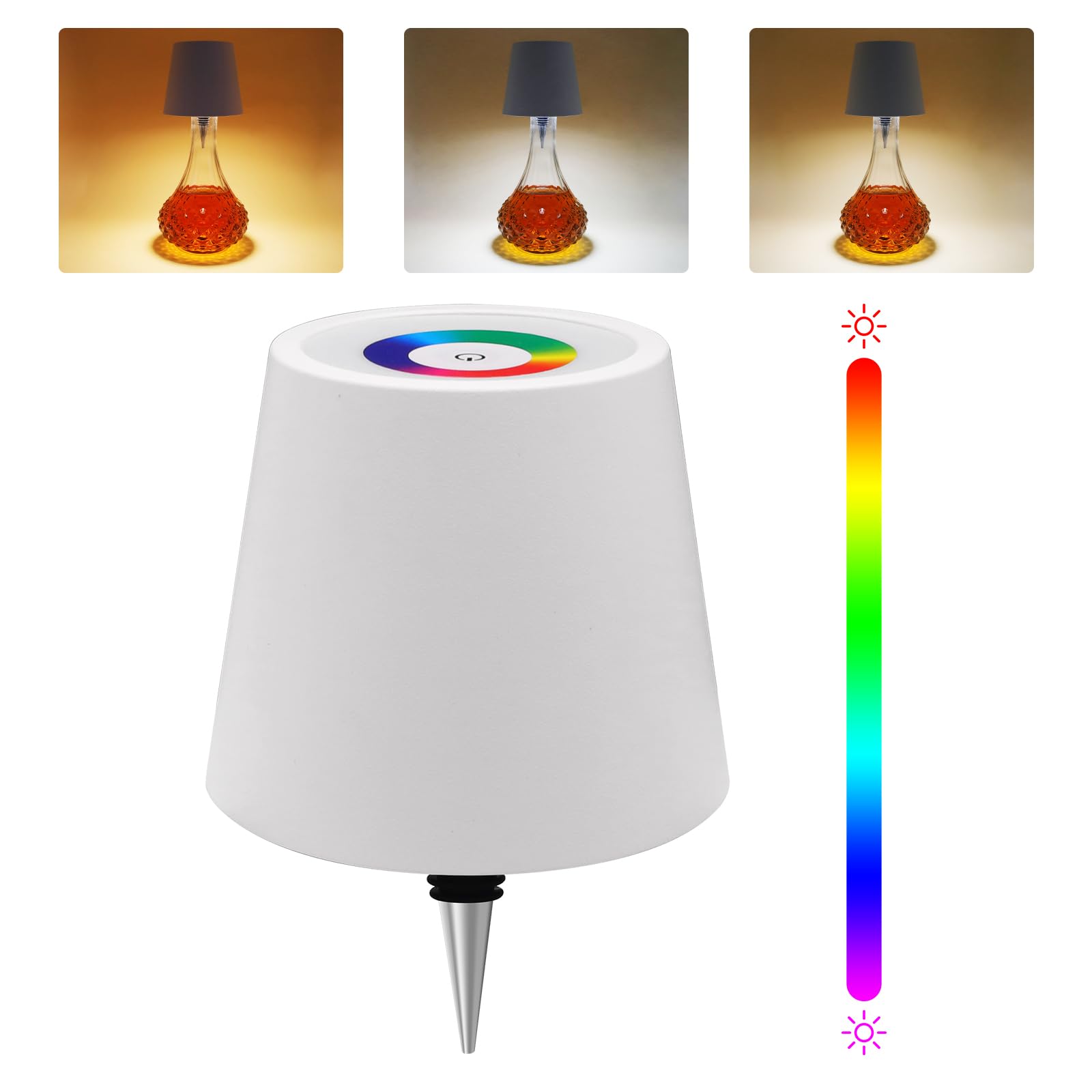 Tgxcf Wireless Bottle Lamp With Metal, Rgb Modes & 3 Color Stepless Dimming Wine Bottle Lamp Shade With 2500Mah Battery, Touch Led Rechargeable Dimmable Bottle Table Lamp, For Dining Room Bedroom Bar