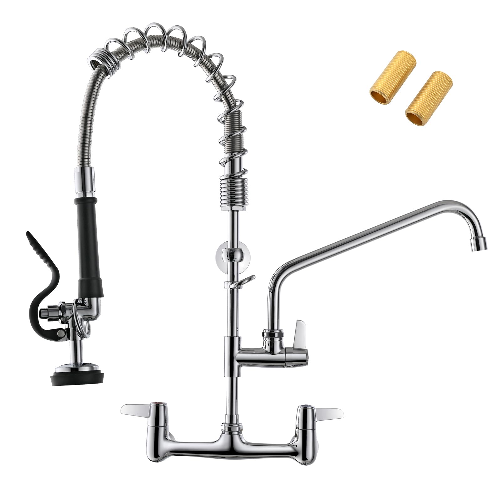 Gimili Commercial Kitchen Faucet Wall Mount With Pre-Rinse Sprayer 8 Inch Center Wall Mount Kitchen Sink Faucet Swing Spout 25" Height Faucet With Pull Down Spray