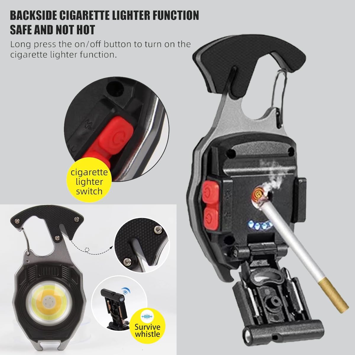 Ezolife Cob Keychain Work Light Keychain Flashlights 7 Light Modes 1600Lumen,Portable Usb Rechargeable Cob Work Light Emergency Light With Folding Bracket Bottle Opener And Magnet Base