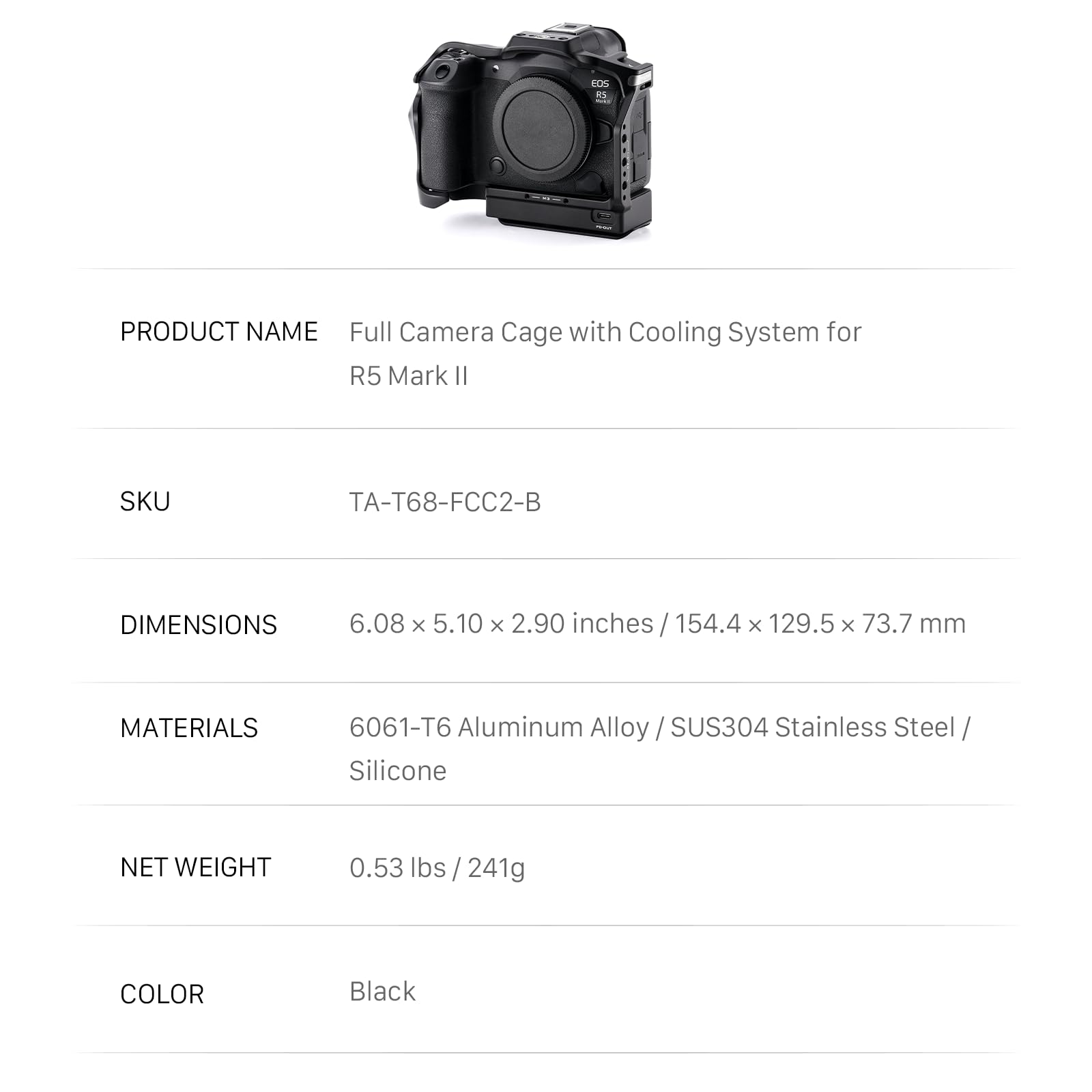 Tilta Full Camera Cage With Cooling System Compatible With Canon R5 Mark Ii - Black
