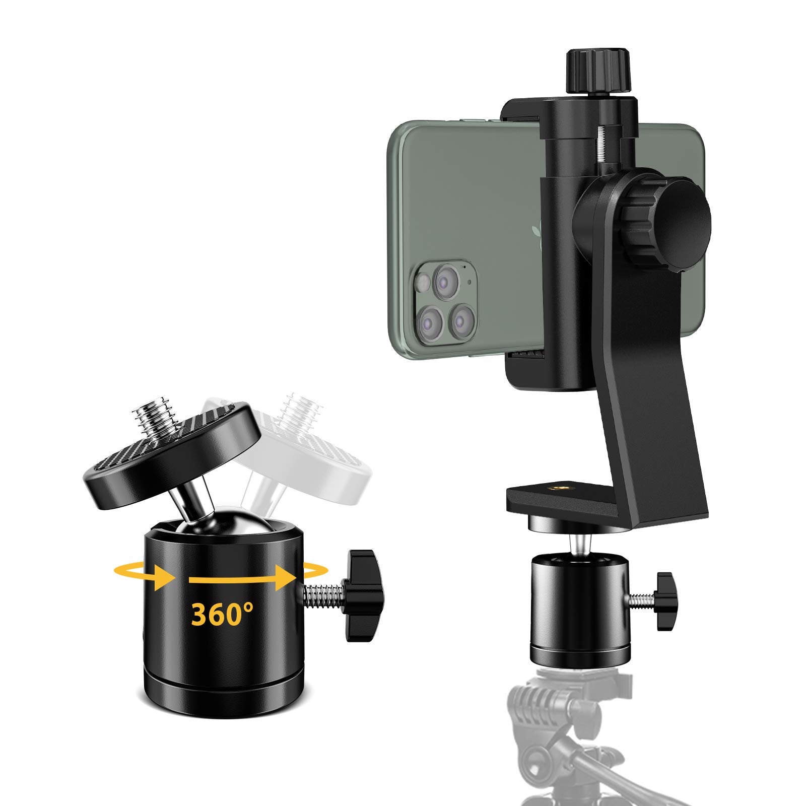 6Amlifestyle Cell Phone Tripod Mount Adapter With Tripod Ball Head 360° Rotatable For Universal Smartphone Samsung Galaxy Iphone Holder For Tripod Selfie Stick Monopod Etc