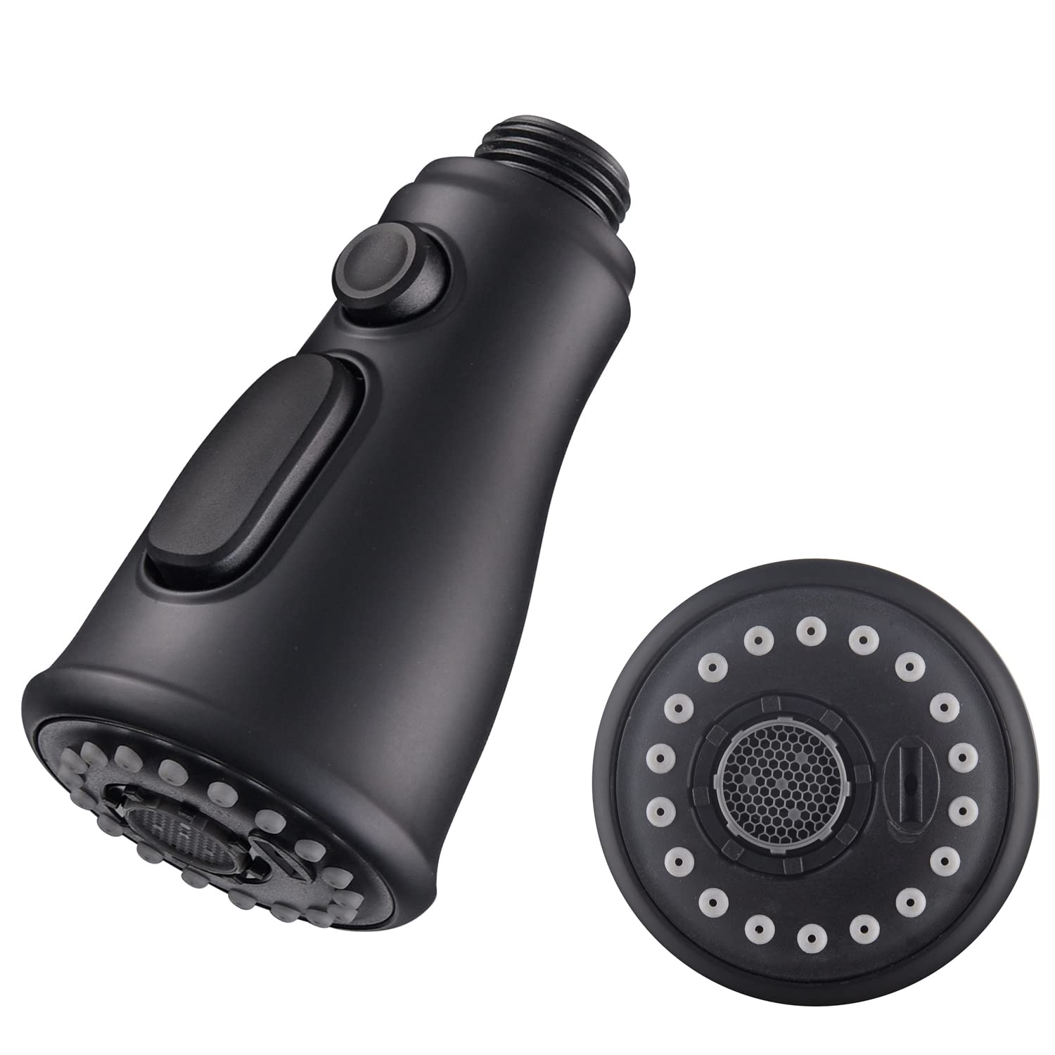 Deokxz Kitchen Sink Pull Down Faucet Spout Replacement Black, 3 Function (Flow/Spray/Water Blade) Sprayer Nozzle With Check Valve, G1/2 Connector Only