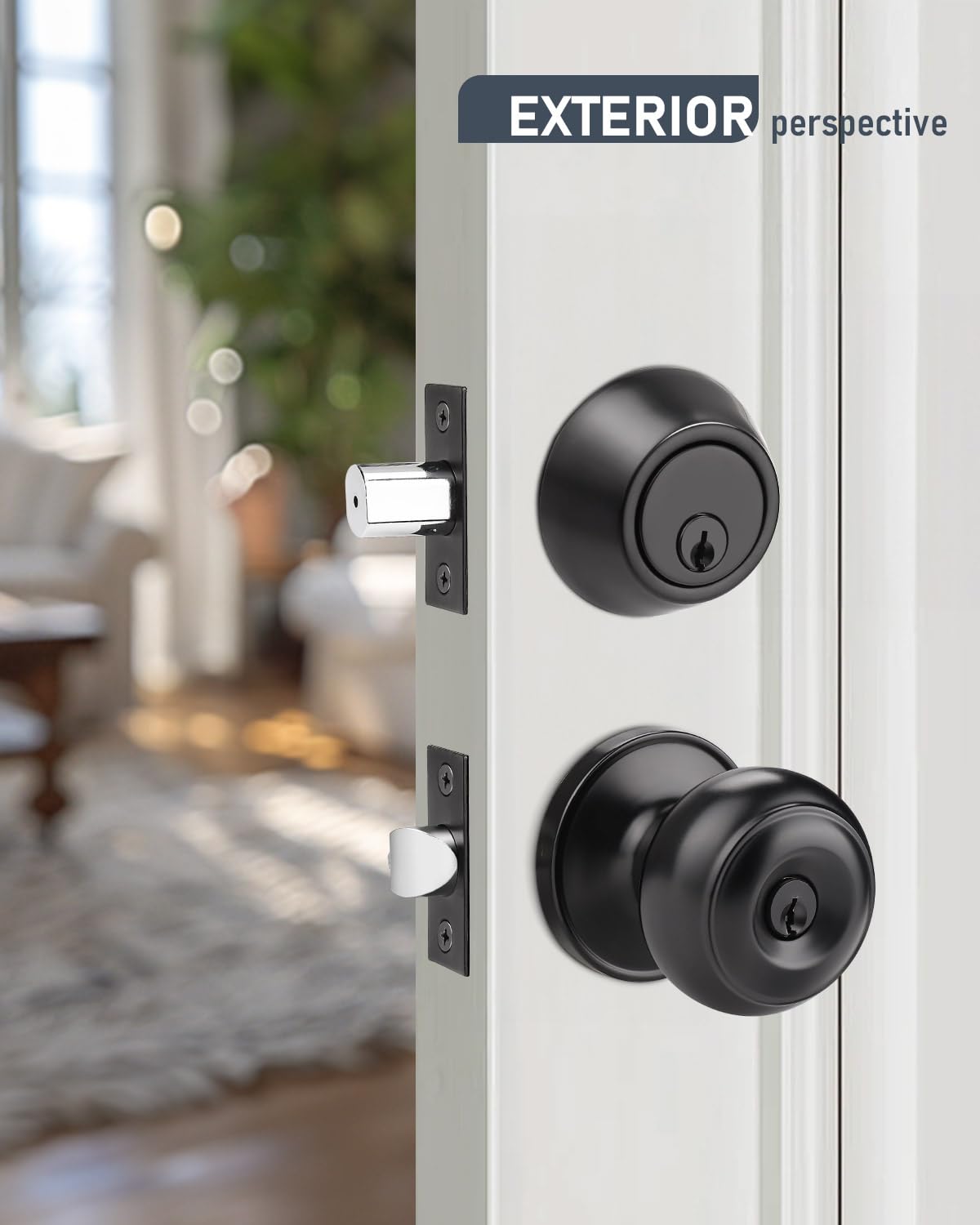 Brotima 3 Pack Keyed Alike Front Door Knob And Deadbolt Set, Entry Door Locksets With Single Cylinder Deadbolt, Matte Black Flat Round Door Lock Set For Bedroom/Office/Exterior Doors