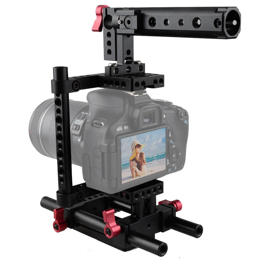 Camvate Camera Cage Rig Top Handle Tripod Mount Plate Compatible For Sony Panasonnic(Red) - 1386