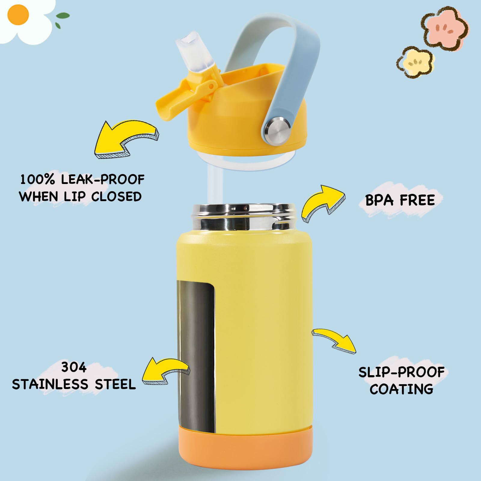 Kerilyn 12Oz Kids Water Bottle, Stainless Steel Insulated Water Bottle For Kids, Toddler Cup