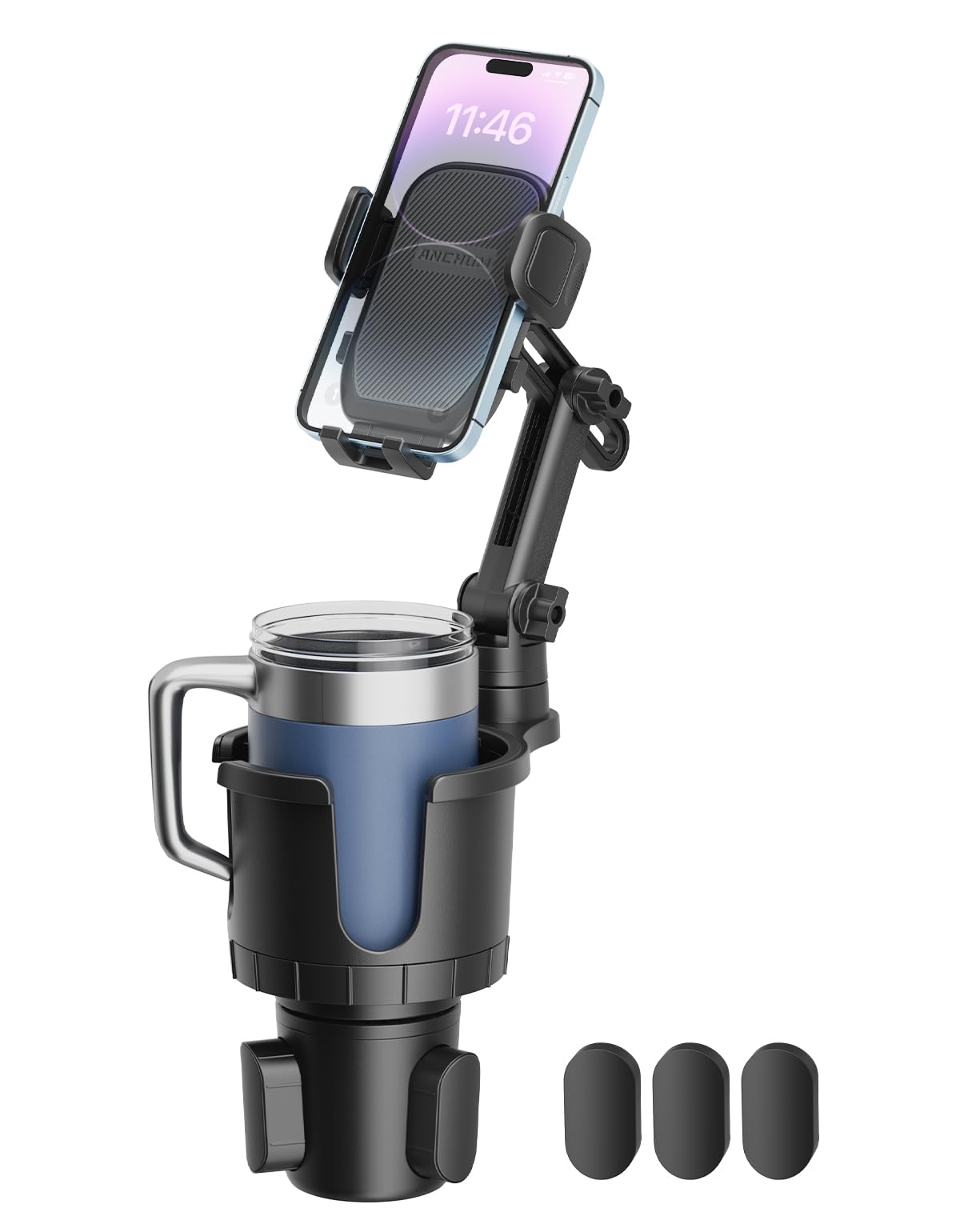 Anchom Cup Holder Phone Mount, 2 In 1 Cup Phone Holder For Car With Expandable Base, Compatible With Iphone Samsung All 4.0-7.0 Inches Phones
