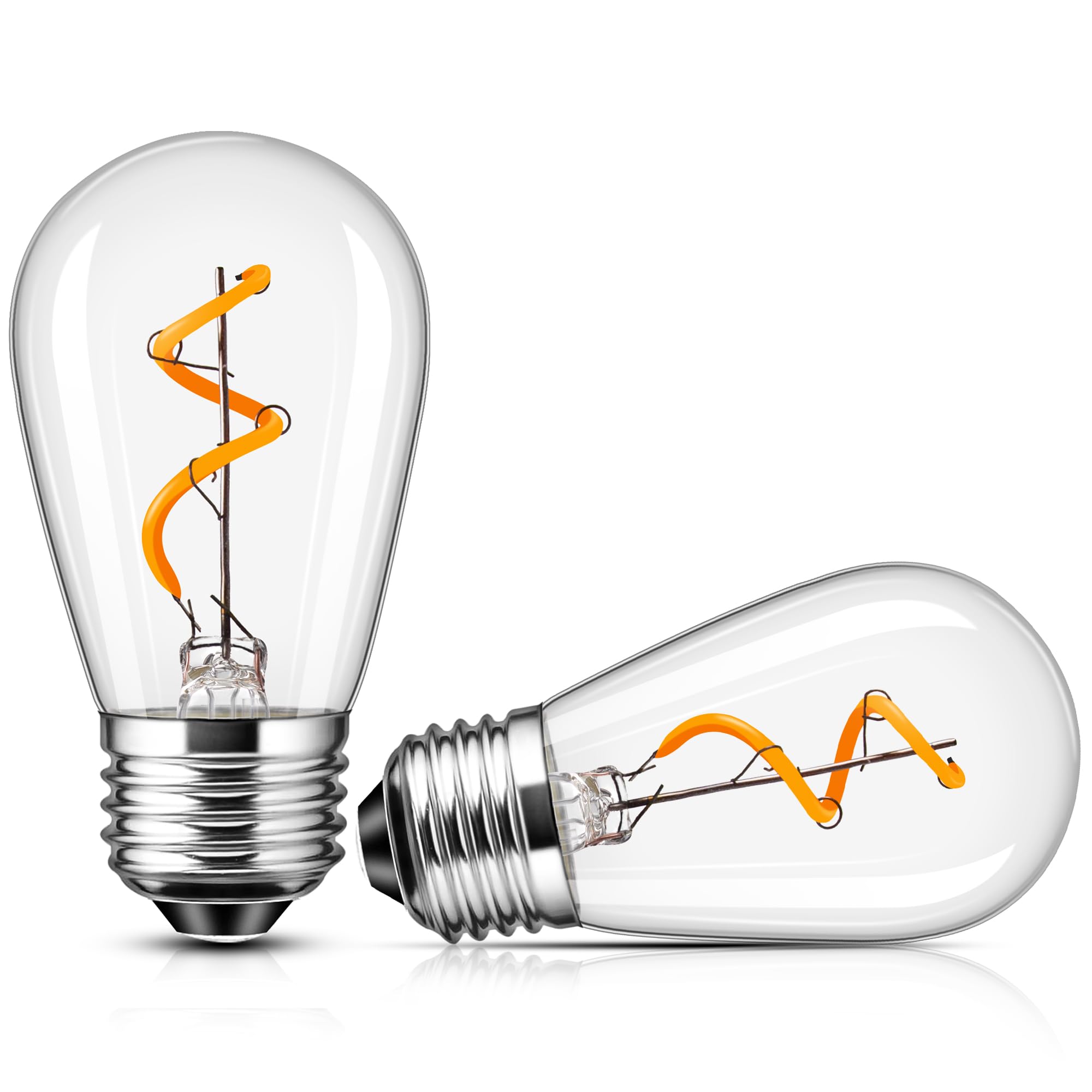 Sphoon S14 Led Bulbs Low Wattage 1.5W Night Light Bulbs Edison Spiral Filament Decorative For Garden Patio Outdoor String Light,100Lm,15W-20W Equivalent,Clear Glass,Non-Dimmable,E26 Base,2 Pack