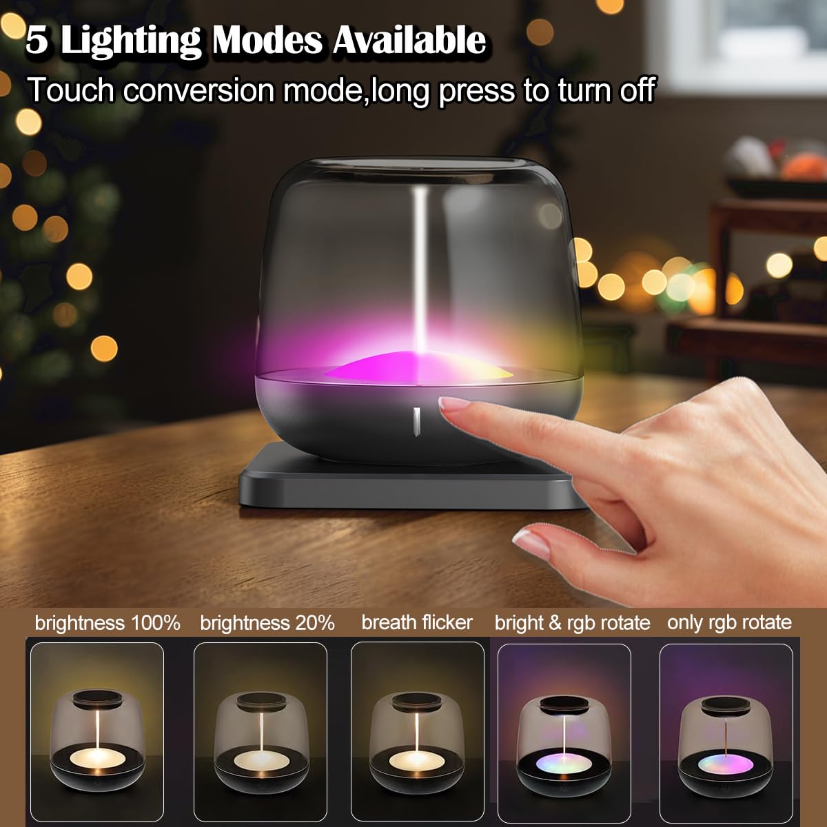 Bkzo Rgb Table Lamp, Cordless Touch Lamp, Portable Table Bedside Lamps, Dimmable Night Light With Five Lighting Mode For Gaming, Home Office, Bedroom, Living Room, Kitchen, Bar, Restaurant