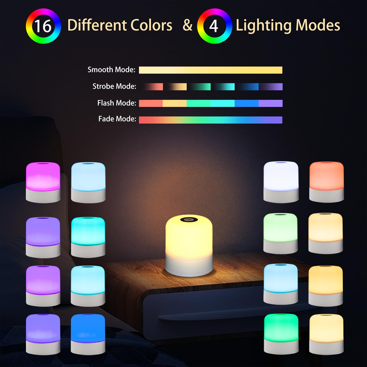 Shinirshop Night Light, Dimmable Led Table Lamp, Small Lamp For Bedroom, 16 Rgb Colors & 7 Brightness, Rechargeable Bedside Lamps, Touch Lamp For Nursery, Living Room, Cute