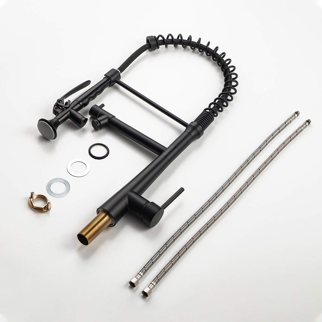 Aimadi Black Kitchen Faucet With Sprayer,Commercial Faucet Kitchen Single Handle Spring Pull Down Kitchen Sink Faucet With Led Light,Matte Black