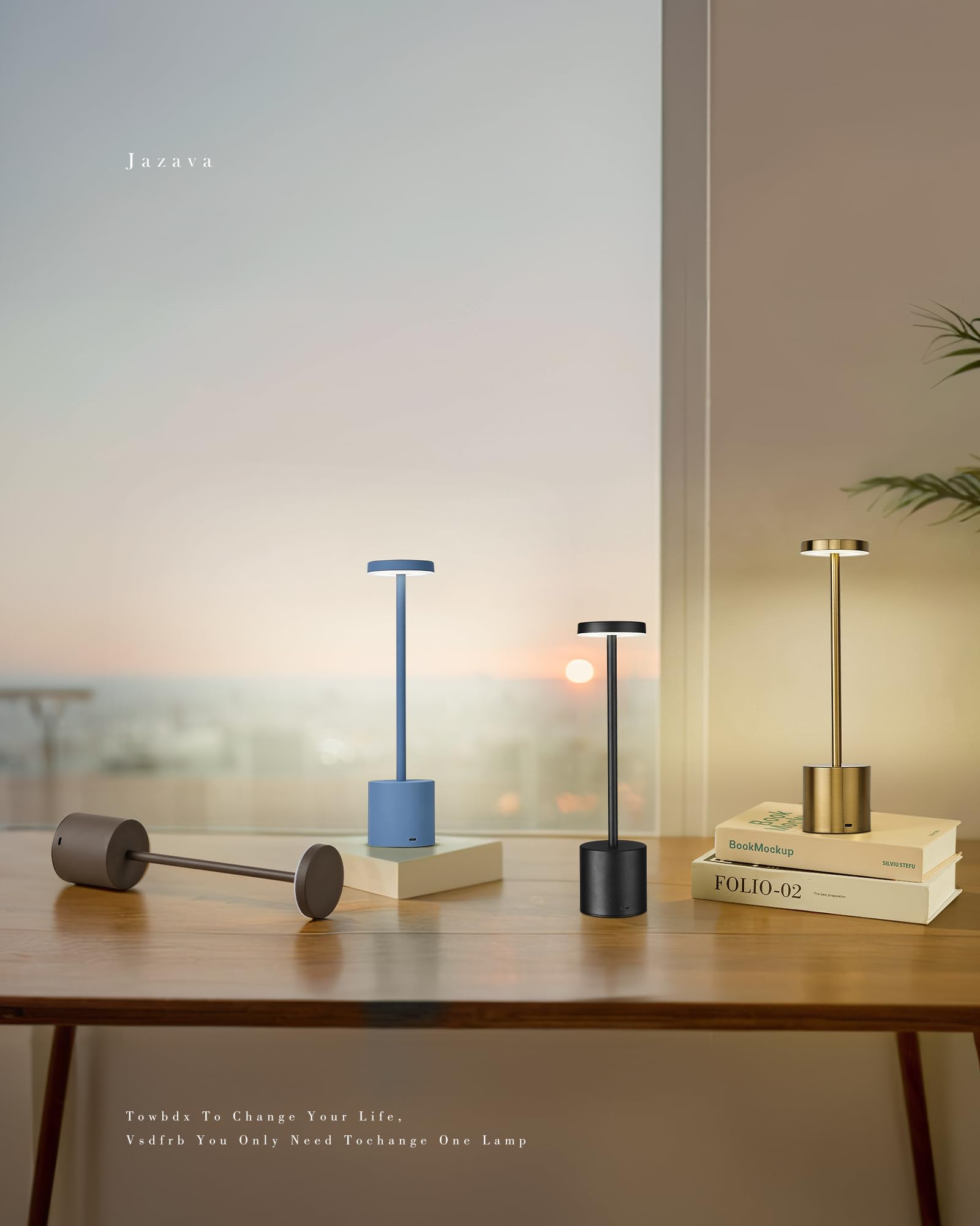 Jazava Cordless Led Desk Lamp, Black Table Lamp With 3 Colors Stepless Dimming, 5200Mah Battery Operated For Home Office Restaurant Bedroom Bars (2 Pack), Tl01Bk-2Pk