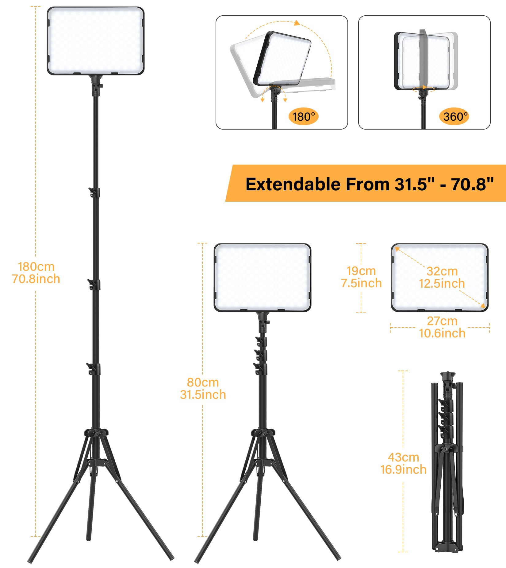Unicucp 2 Pack Led Video Light, Photography Lighting Kit With 62.99'' Tripod Stand, Dimmable 2500-8500K 22W Studio Lights For Video Recording Game Live Streaming Youtube Podcast Photo