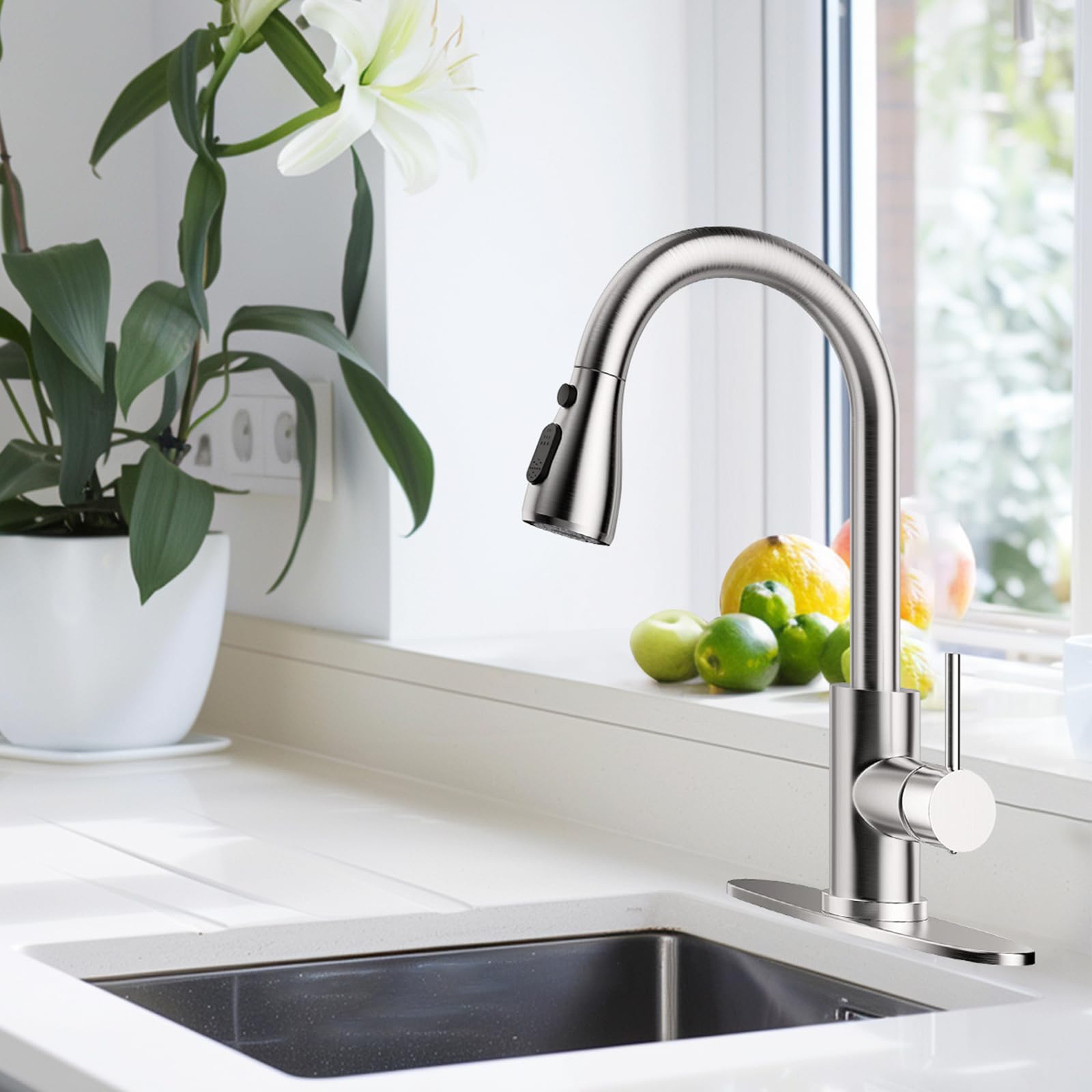 Beati Faucet Replacement Kitchen Faucet Head For Wewe-Forious-Qomolangma-Vfauosit-Basdehen-Wowow-Vccucine Pull Out/Down Kitchen Sink Faucet, 3 Spray Function,Brushed Nickel