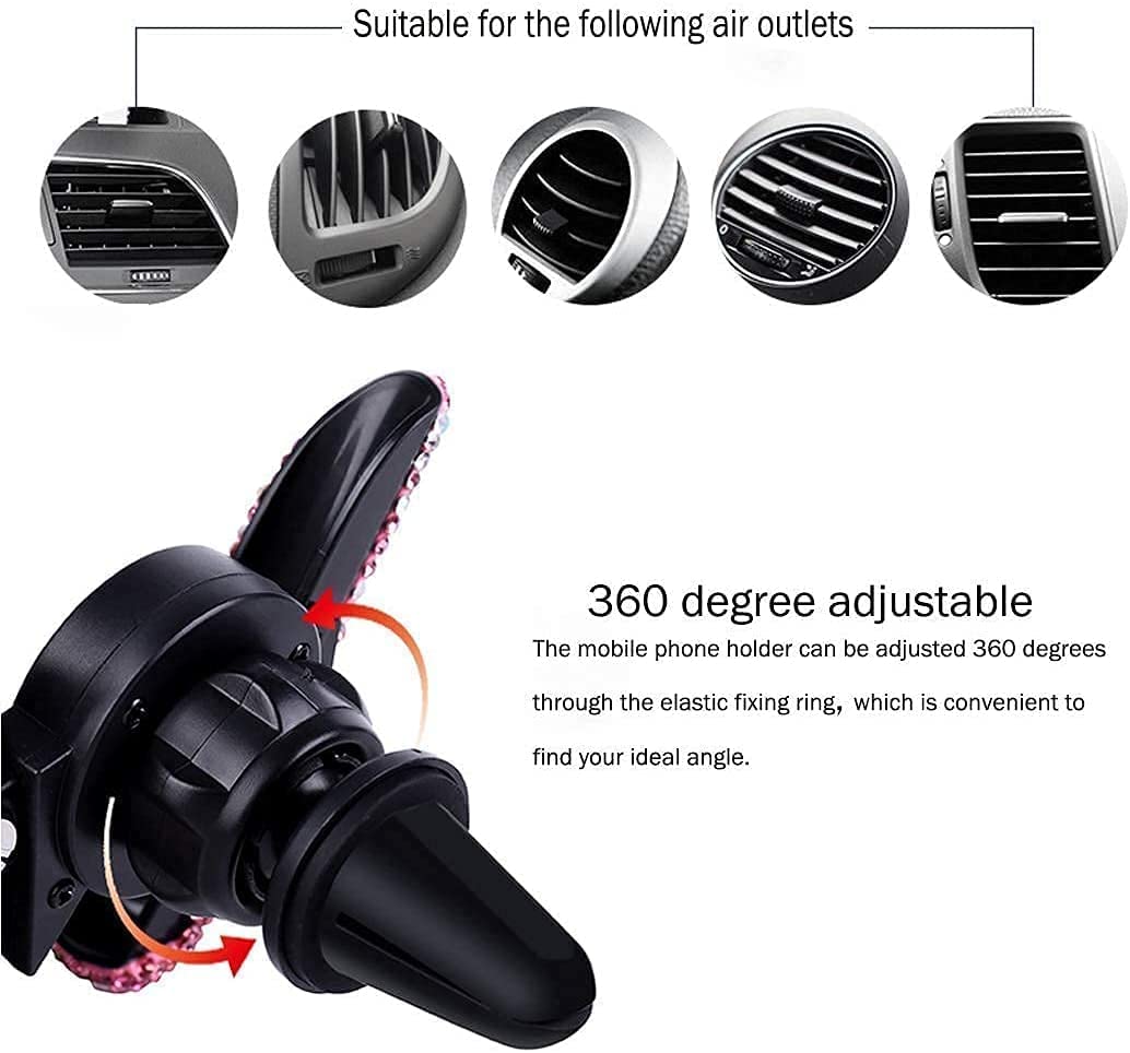 Suncaraccl Bling Car Phone Holder, 360 Degrees Adjustable Crystal Auto Car Mount Phone Holder For Dashboard,Windshield And Air Vent (White)