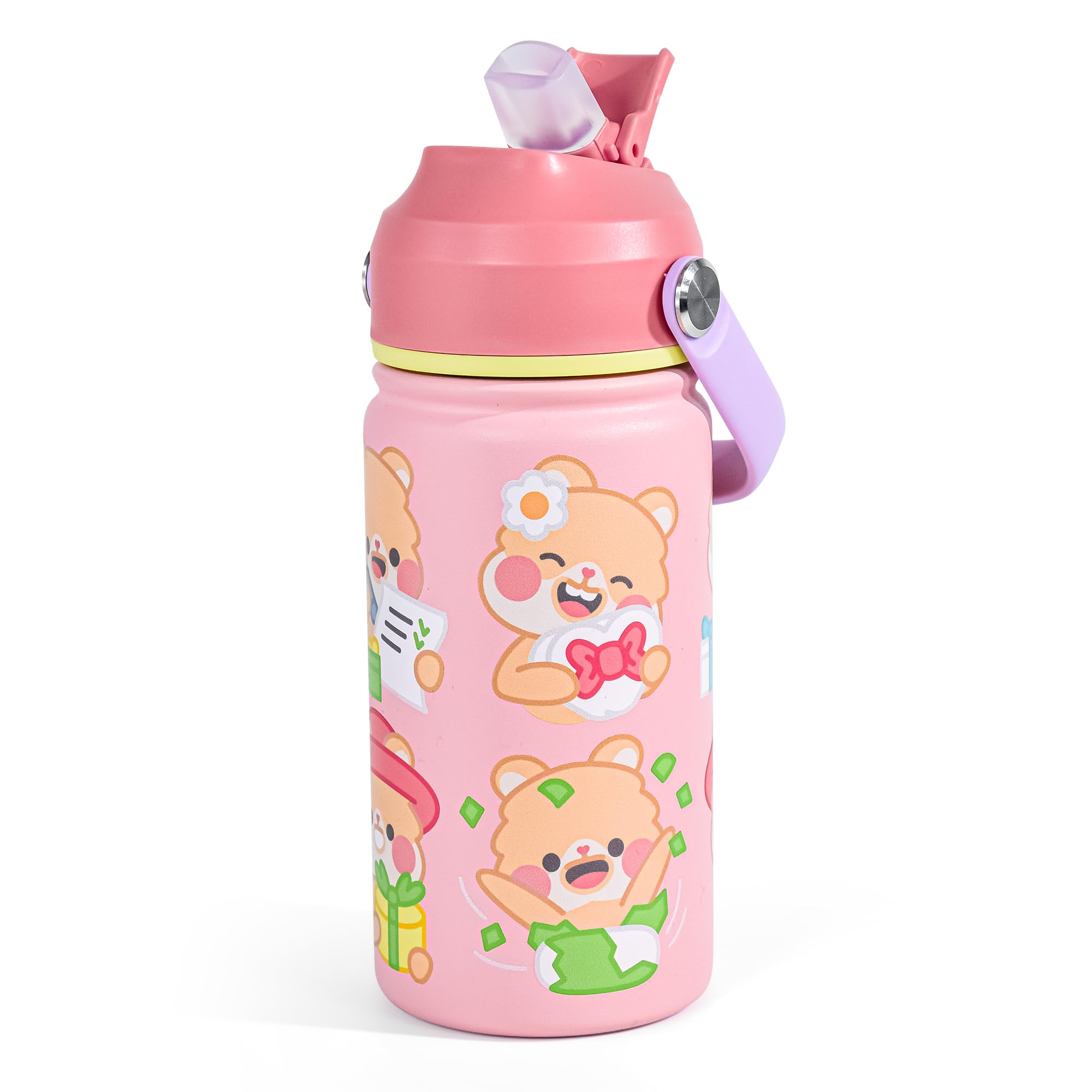 Agh 12Oz Stainless Steel Kids Water Bottle With Straw,Double Wall Vacuum Tumbler For Traveling