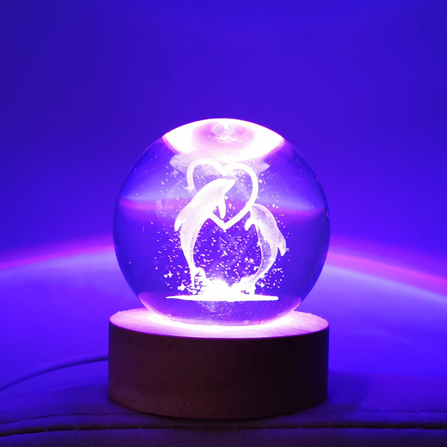 Zabalar 3D Crystal Dolphin Ball Light With Colorful Led Light Base,Heart Dolphin Lamp For Room,Color Changing Animal Table Lamp With Remote,Unique For Kids,Girlfriend,Mother And Friends