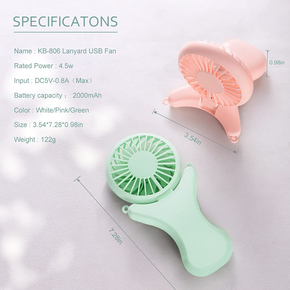 Oatsbasf Mini Portable Fan, Cute Design 3 Speed Personal Small Desk Fan, 90° Ajustable, Rechargeable