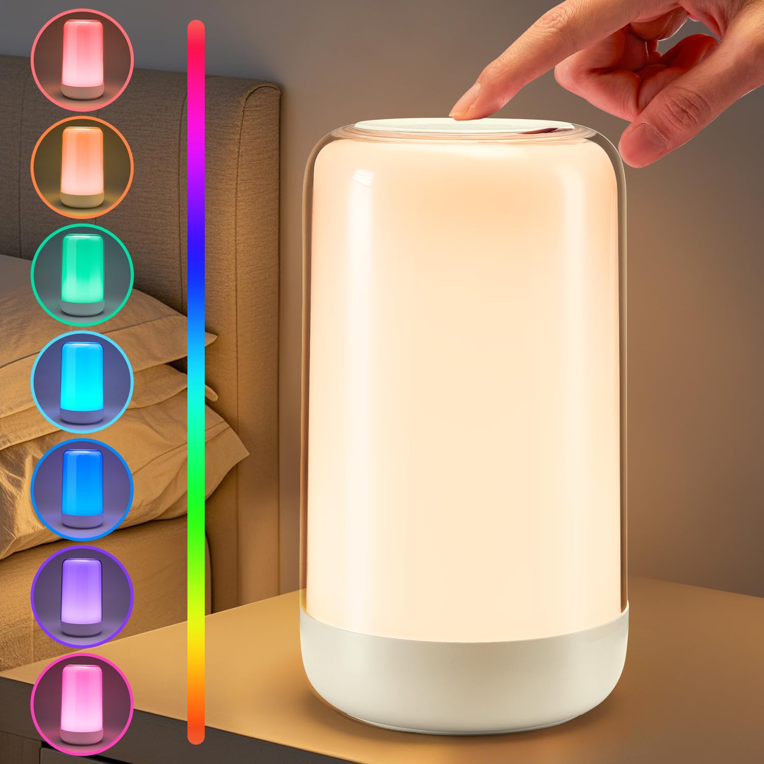 Coolnight Touch Lamps For Nightstand Lamp, 16 Colors Mood Lighting Battery Powered Lamp,Dimmable Night Light For Kids,1800Mah Rechargeable Lamps For Bedroom, Cordless Battery Mini Portable