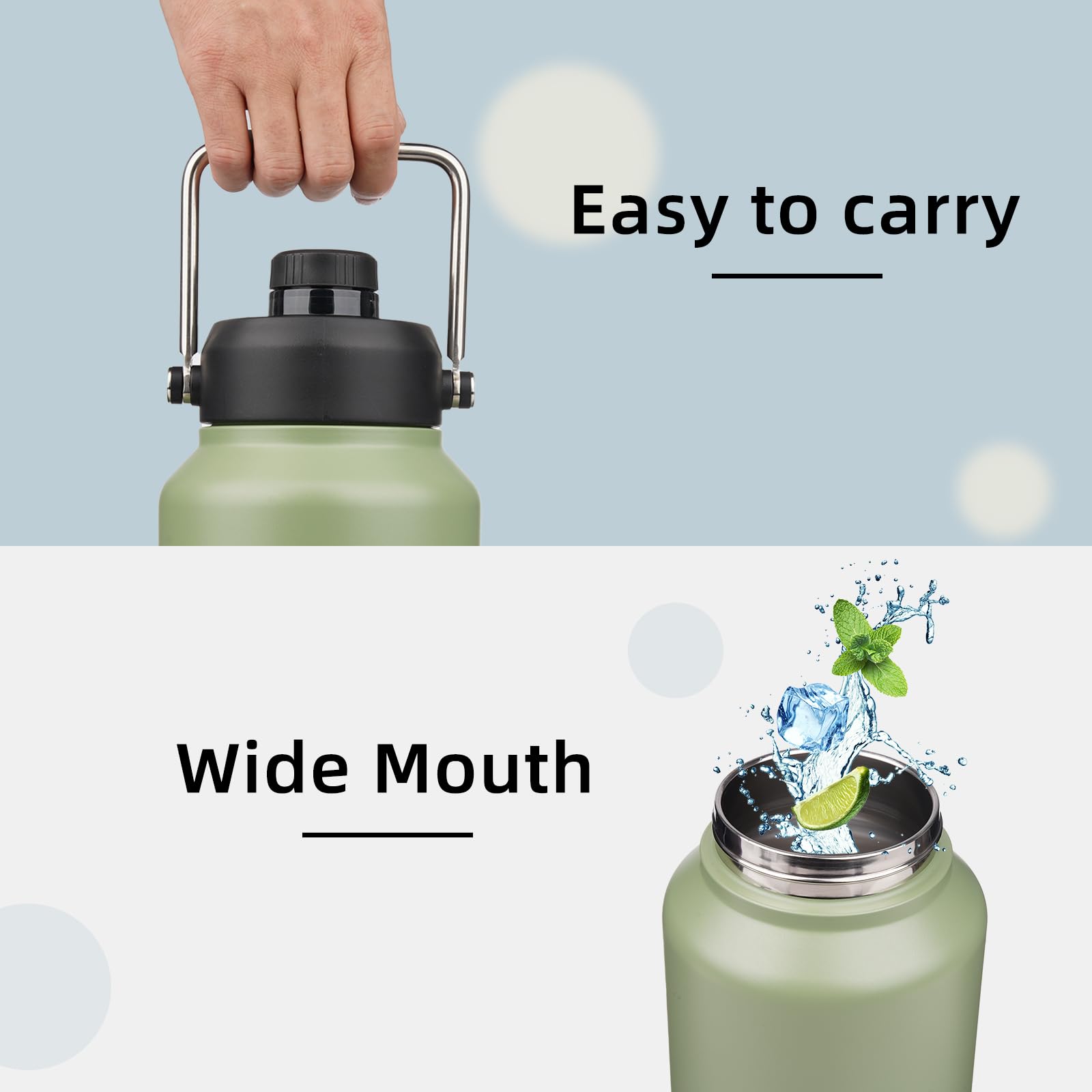 1 Gallon Jug With Handle,128 Oz Insulated Water Bottle With Carrying Pouch, Double Wall Vacuum