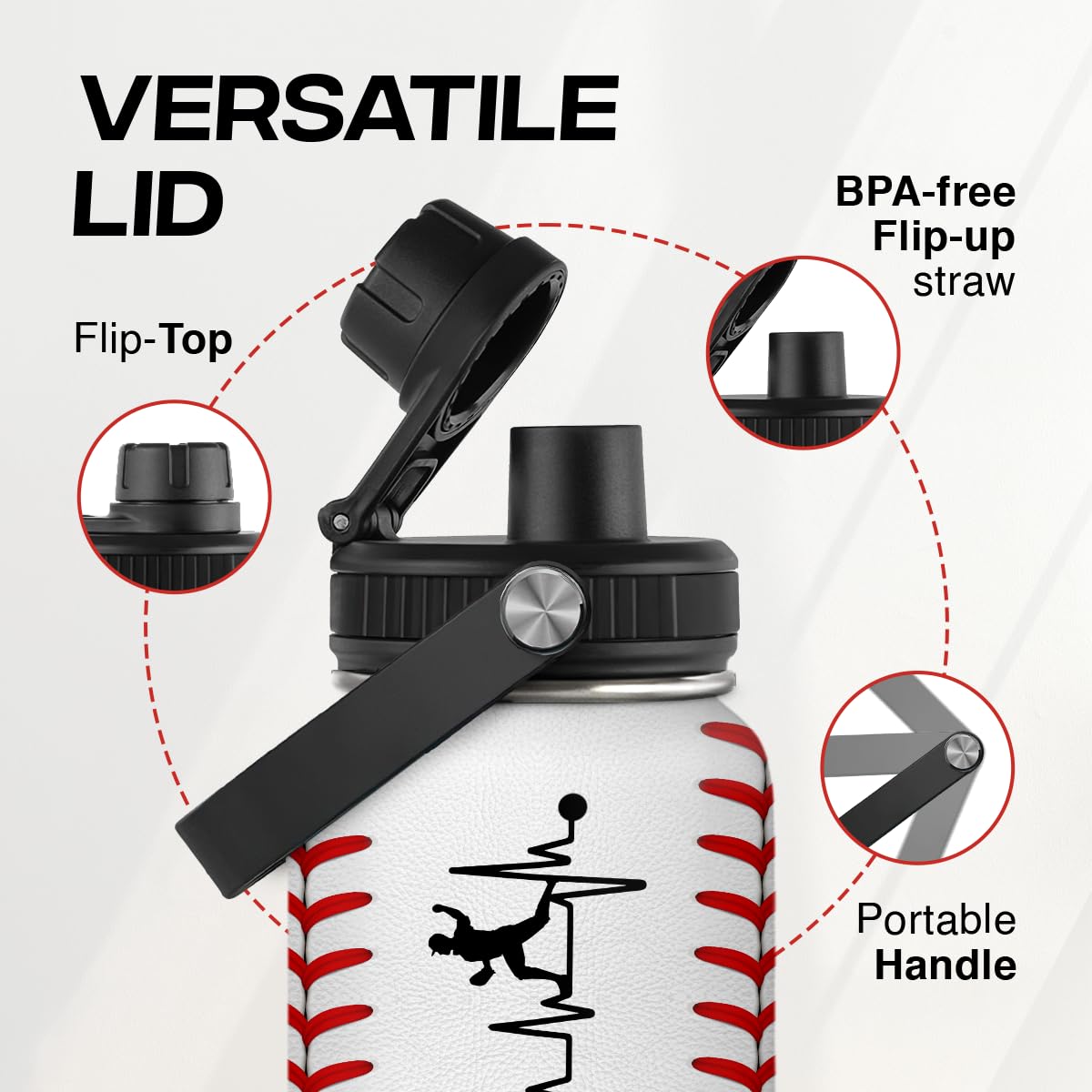 Sandjest Baseball Water Bottle 32Oz Stainless Steel Insulated Bottle For Men, Women