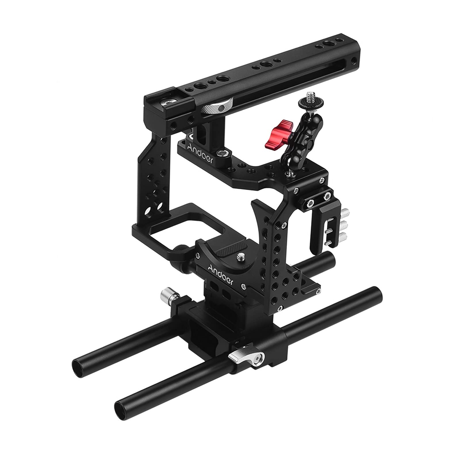 Andoer Camera Cage With Top Handle And 15Mm Rod Baseplate Kit, Video Film Movie Making Stabilizer With Cold Shoe Mount Cable Clamp Mounting Adapter For Sony A7Ii/A7Iii/A7Sii/A7M3/A7Rii/A7Riii Camera