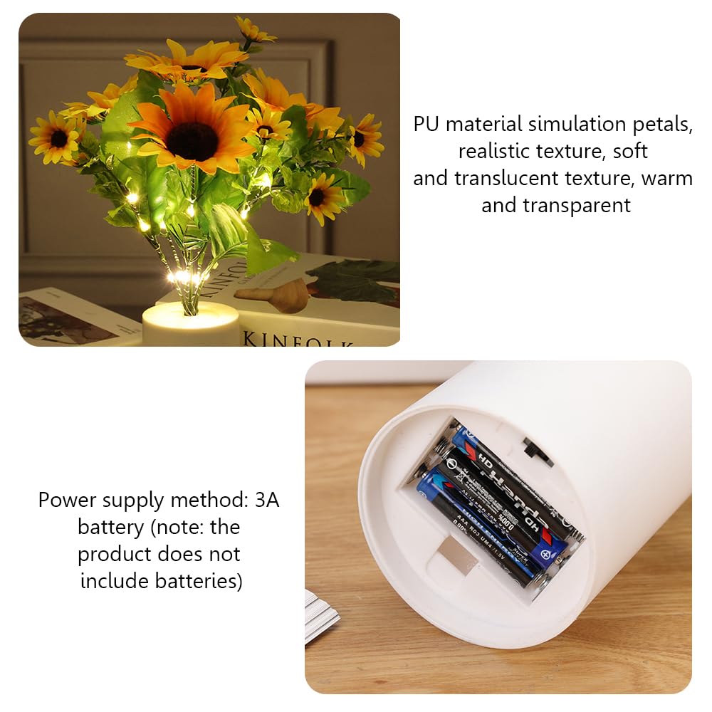 Lifenanny Sunflower Lamp, Battery Operated Artificial Sunflower Led Night Light Flower Table Lamp For Mother'S Day Birthday , Office Desk, Home Bedroom, Bedside Decoration