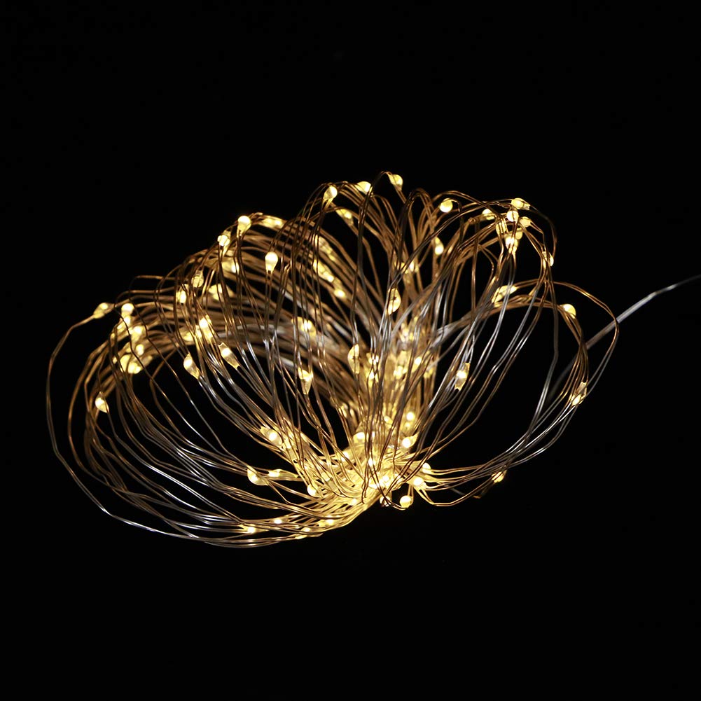 Walfront 32.8Ft 100Led Solar Copper Wire String Light 8 Modes Garden Decoration Decorative Fairy Warm Lights, Solar Light