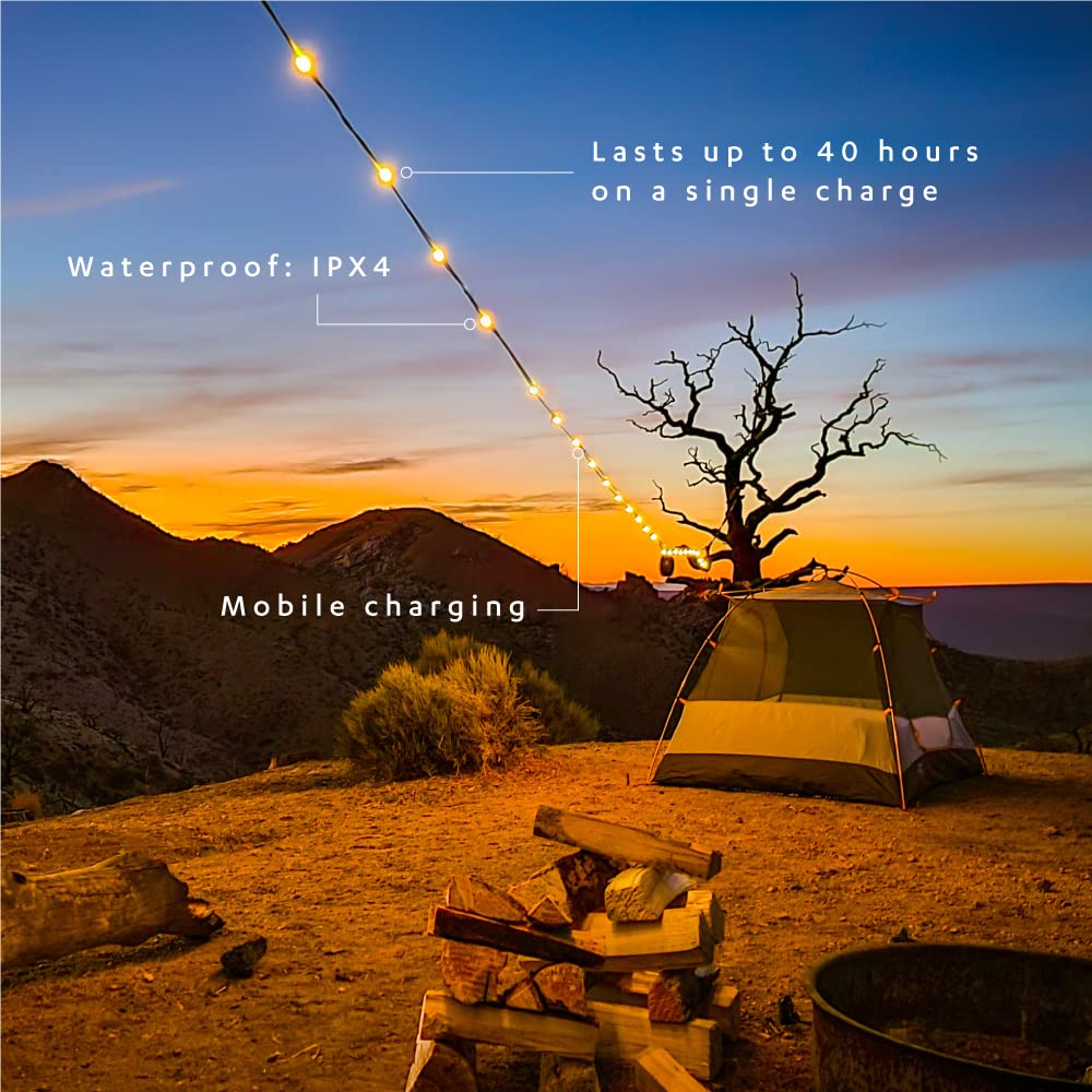 Lumintrail Mpowered Luci Solar String Lights Camping String Lights, 44' String Lights For Camping With 20 Led Bulbs, 140 Lumens, Rechargeable String Lights, With A Flashlight