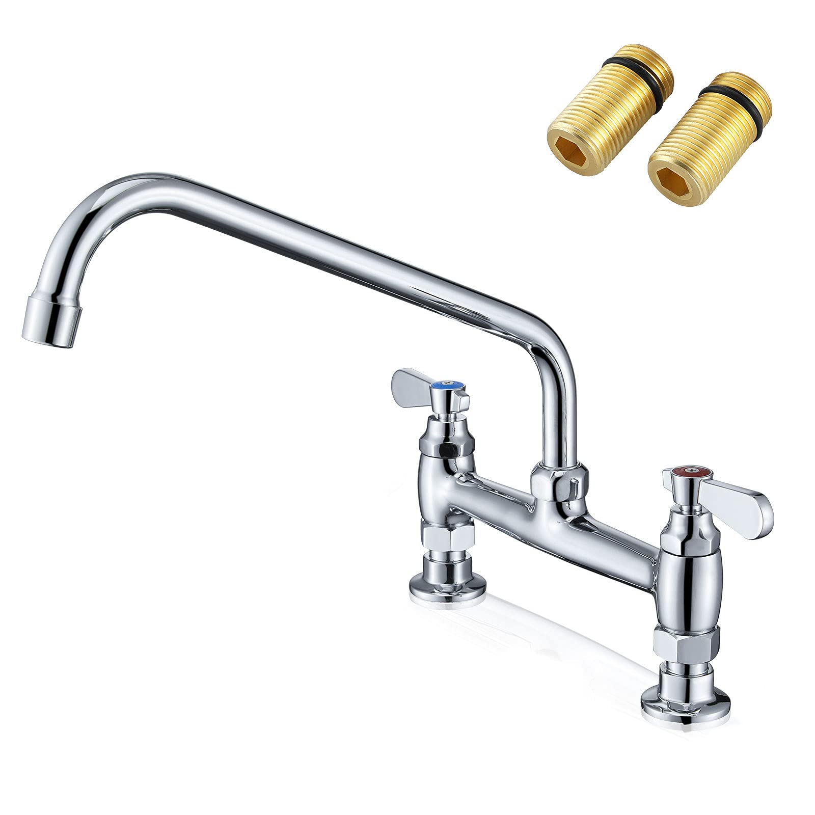 Favorpo Deck Mount Commercial Sink Faucet 8 Inch Center With 12 Inch Swviel Spout Kitchen Faucet For Restaurants Laundry Room Utility Sink 2 Handle 2 Holes Brass Structure