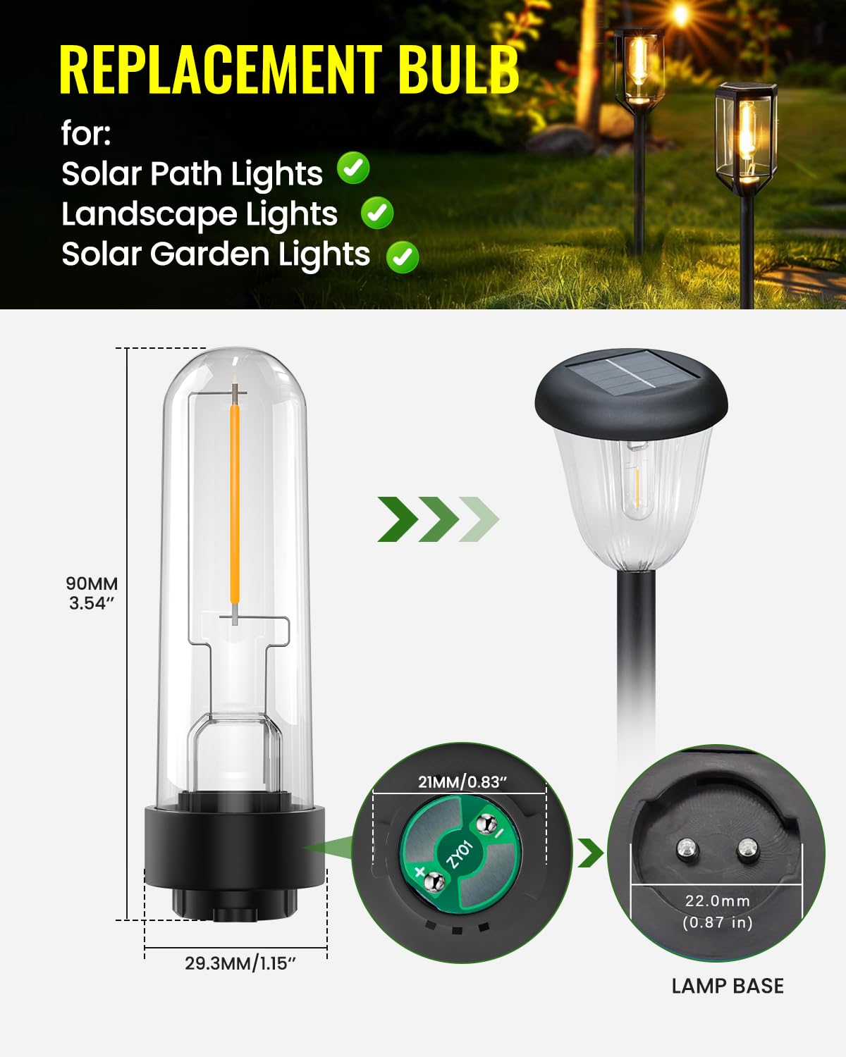 Trustwheel Solar Garden Light Replacement Bulbs, Outdoor Solar Light Replacement Bulbs Warm White 3000K Solar Fence Light Replacement Bulbs 0.5W Dc 3V For Garden Yard Patio Landscaping, 4-Pack