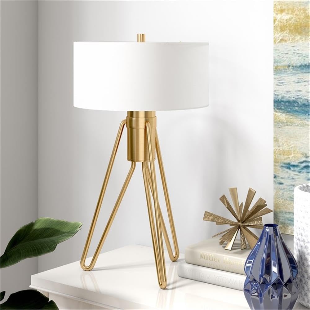 Henn&Hart Floyd 25" Tall 2-Light Table Lamp With Fabric Shade In Brass/White