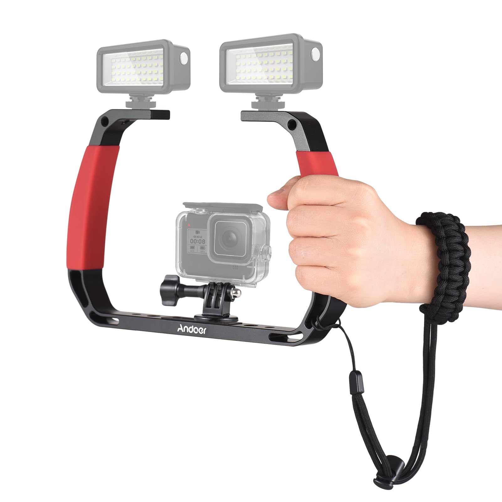 Andoer Submersible Stabilizer Mount, Handheld Stabilizer For Action Camera With Mounts For Cold Shoes Strap Compatible With Gopro Hero 12/11/10, Dji Osmo Action 4/3/2, Insta360, Red