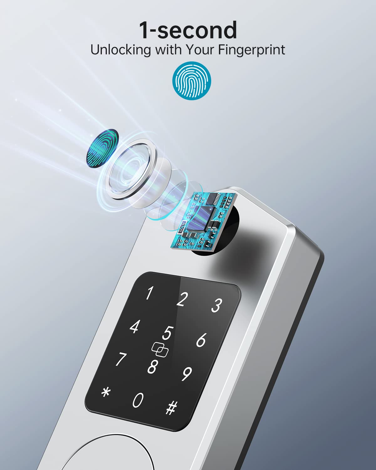 Heantle Smart Keyless Entry Door Lock: Fingerprint Deadbolt Smart Locks For Front Door Alexa Compatible Silver
