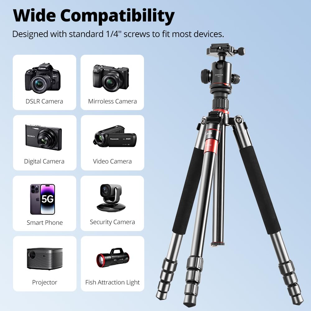 Ambitful Tripod For Camera,Camera Tripod,With Carring Bag,Quick Release Plate,Professional Video Travel Tripod For Canon Nikon Dslr Camera,Video Camcorder Gm01Kit