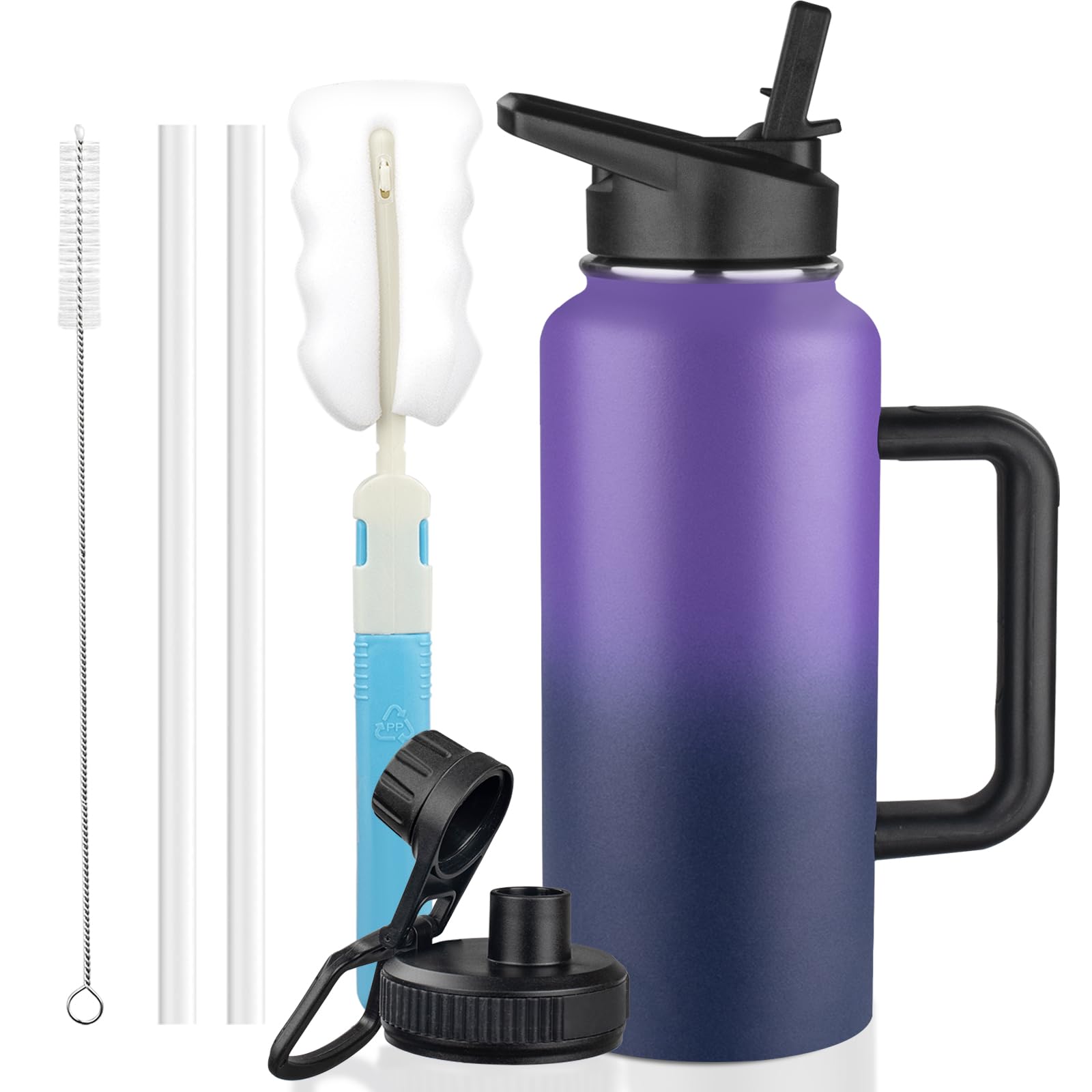 32Oz Insulated Water Bottle With Handle, Stainless Steel Sports Metal Water Flask With Straw