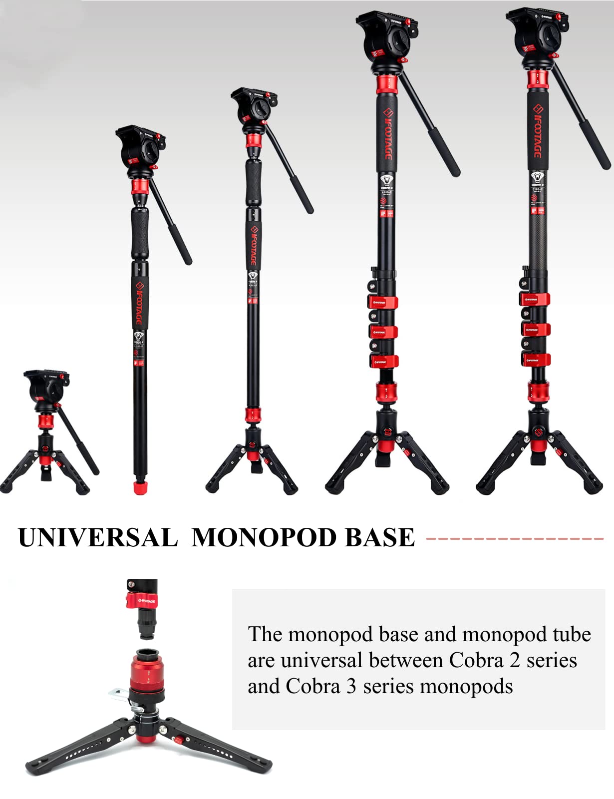 Ifootage Cobra 3 Pedal Base, Mini Tripod Tabletop Desktop, Aluminum Low Profile, Payload 17.6 Lbs, Cb3 Base-P