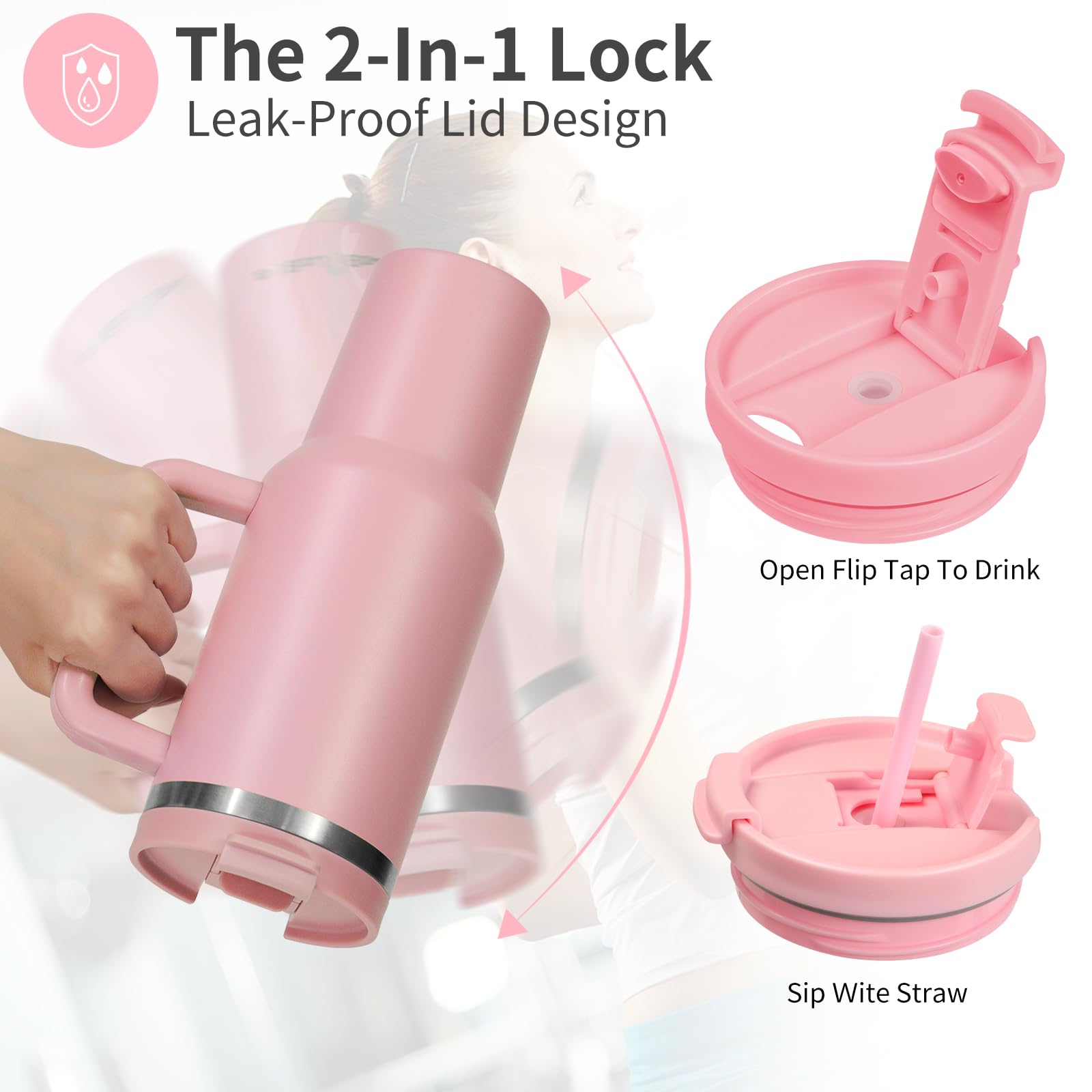 40Oz Tumbler With Handle,Double Wall Vacuum Reusable Stainless Steel Insulated Water Bottle