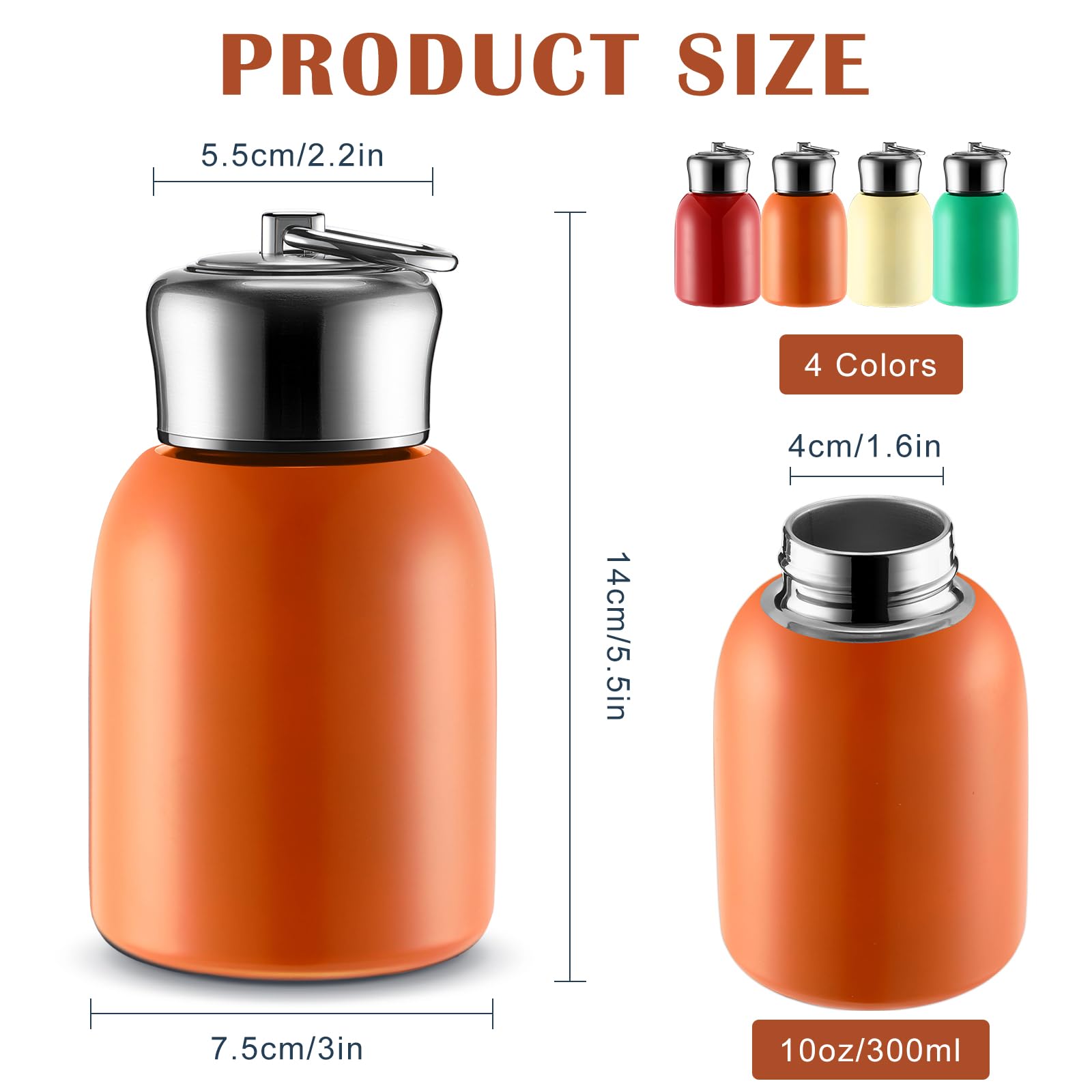 Mifoci 4 Pcs 10Oz Mini Stainless Steel Water Bottle Slim Insulated Thermal Small Vacuum Hot Cold