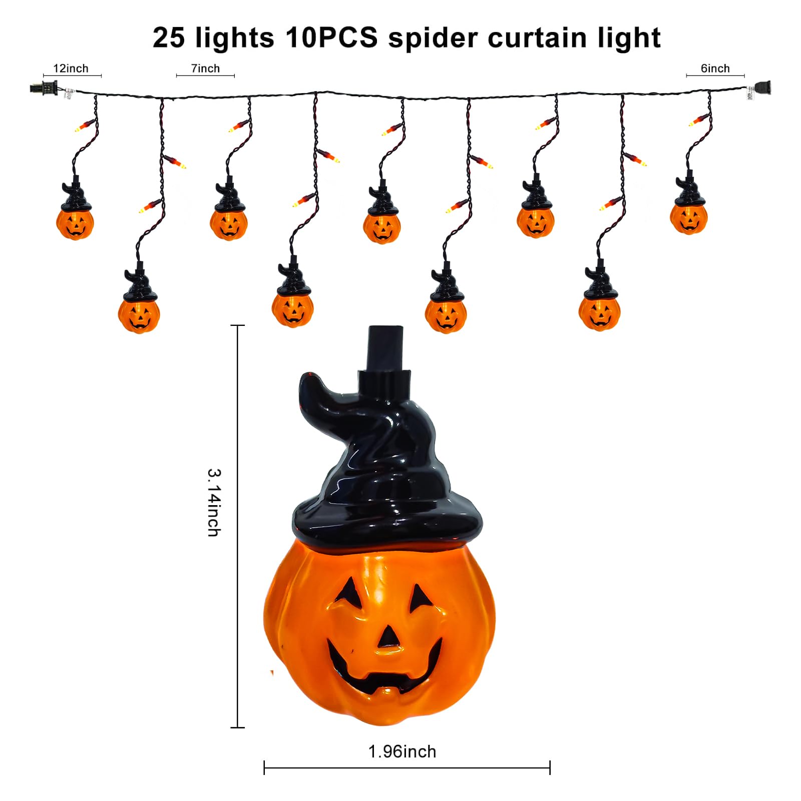 Bokoiuu 7Ft Halloween Hooded Pumpkin Light String, Led Pumpkin Outdoor Decoration Light String With 25 Mini Curtain Pumpkin Lights For Halloween Party, Outdoor, Window, Porch, Indoor, Bedroom.