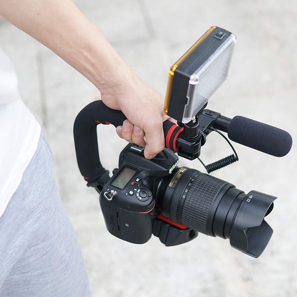 Aoonar Universal Camera Stabilizer Grip With 3 Shoe Mounts For Dslr, Sony, Nikon, Canon, Iphone (Black, 1/4-20 Thread, 3.5Mm, Hot Shoe)